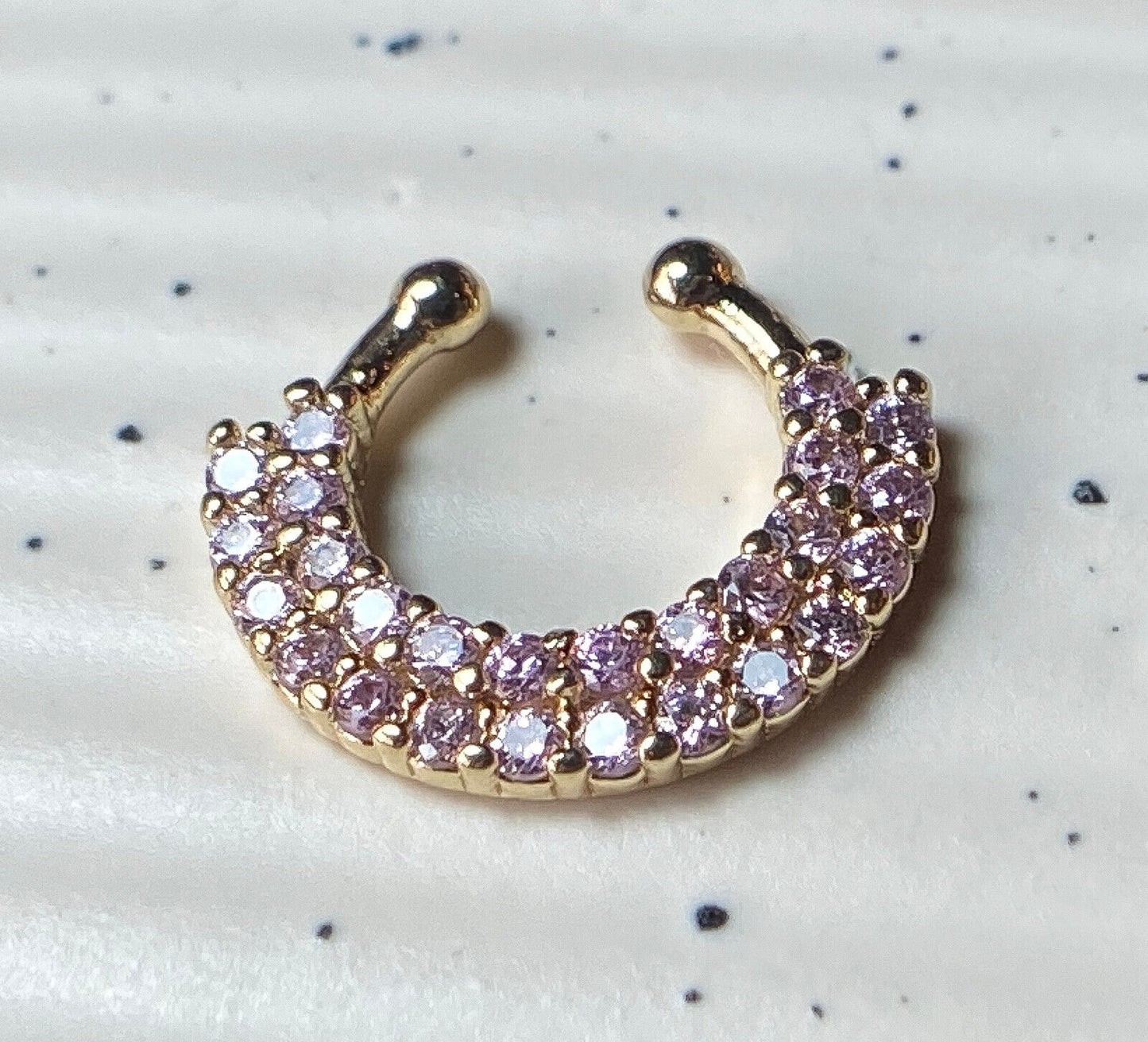 1pc Non-Piercing Gold Double Line Paved Gem Septum Hanger Clip-On Fake Nose Ring