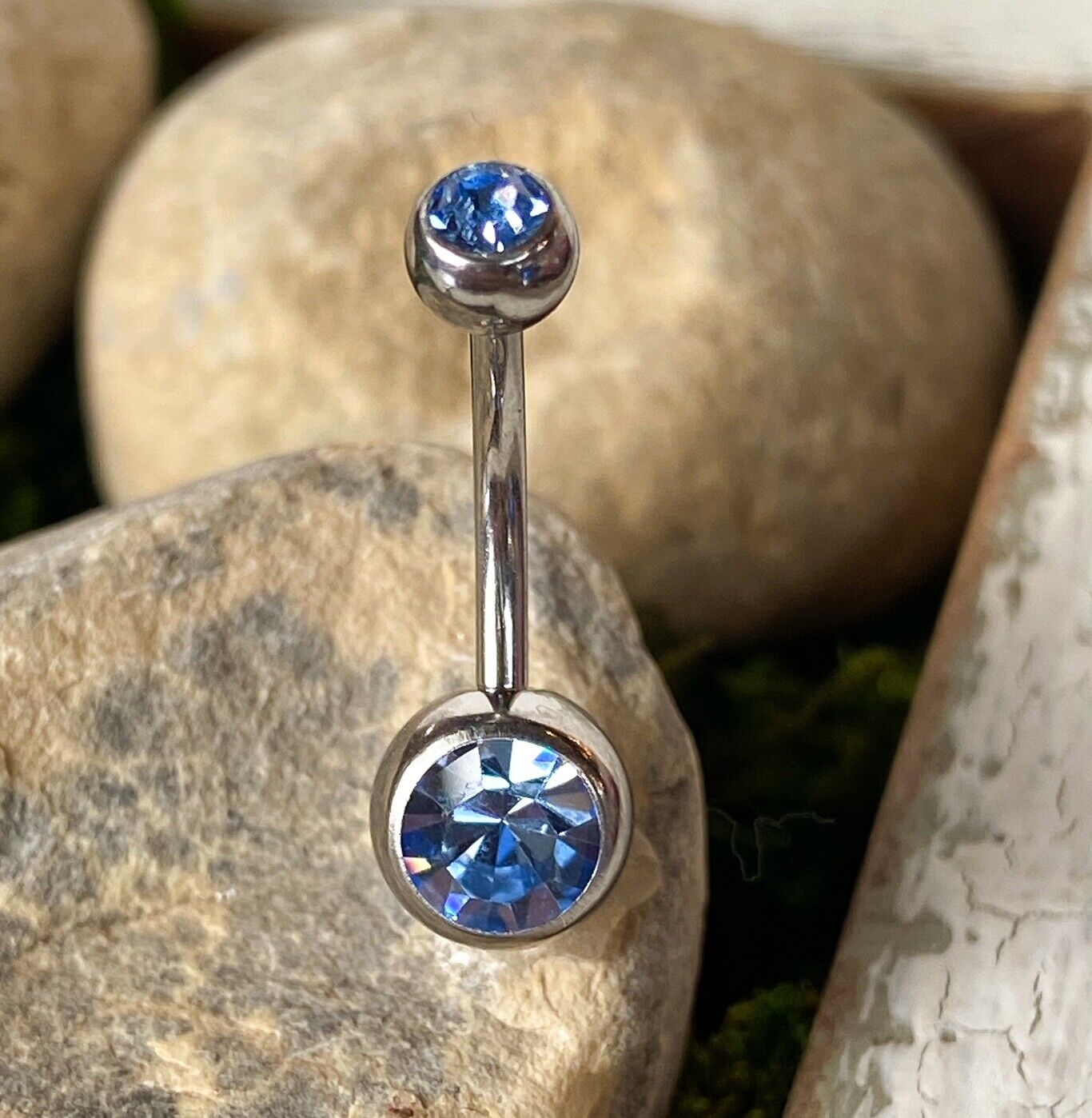 Internally Threaded Steel Double CZ Gem Ball Belly Ring Pierced Navel Naval