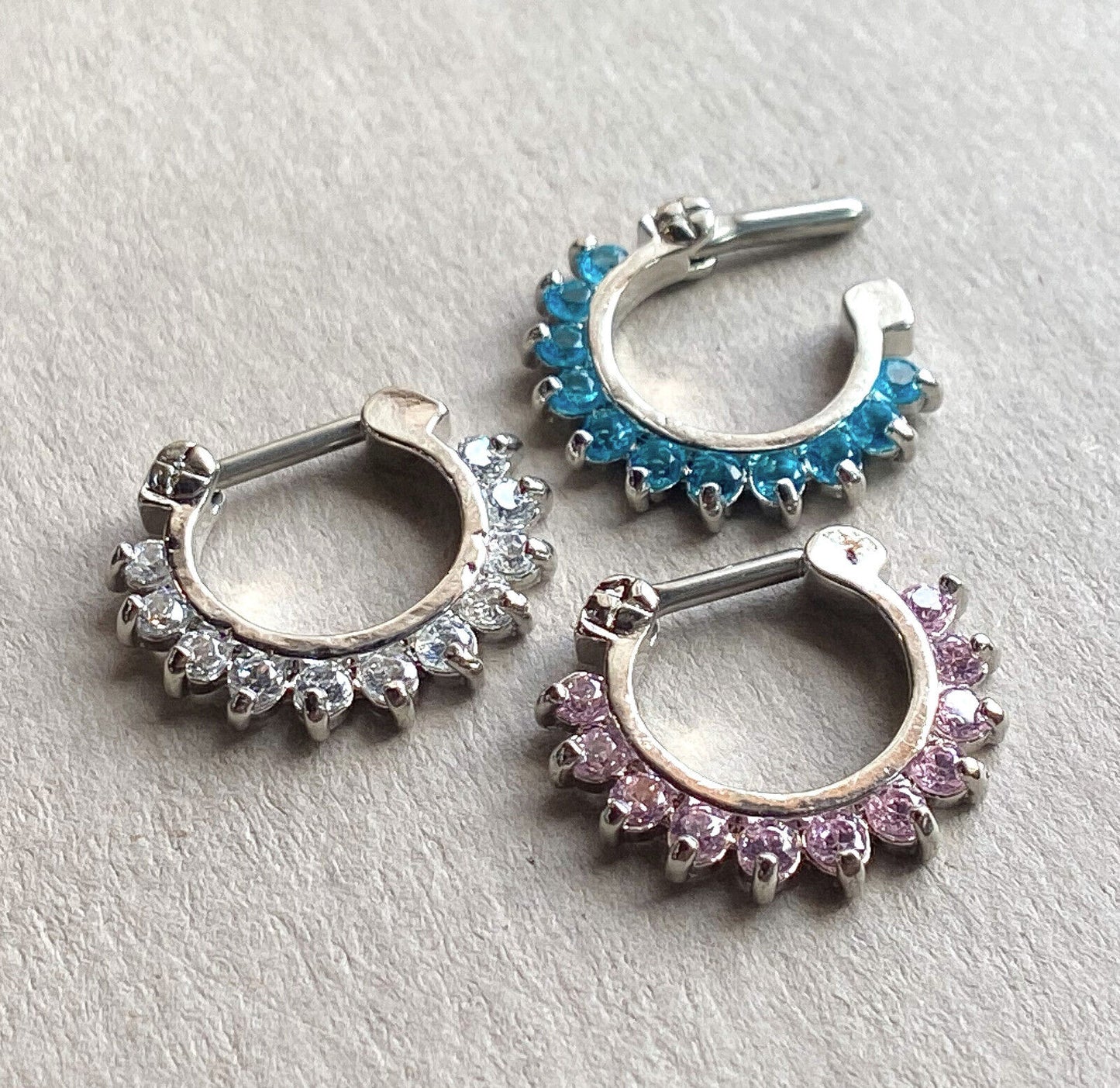 1pc 11-Gem Septum Clicker Ring 316L Surgical Steel 16g