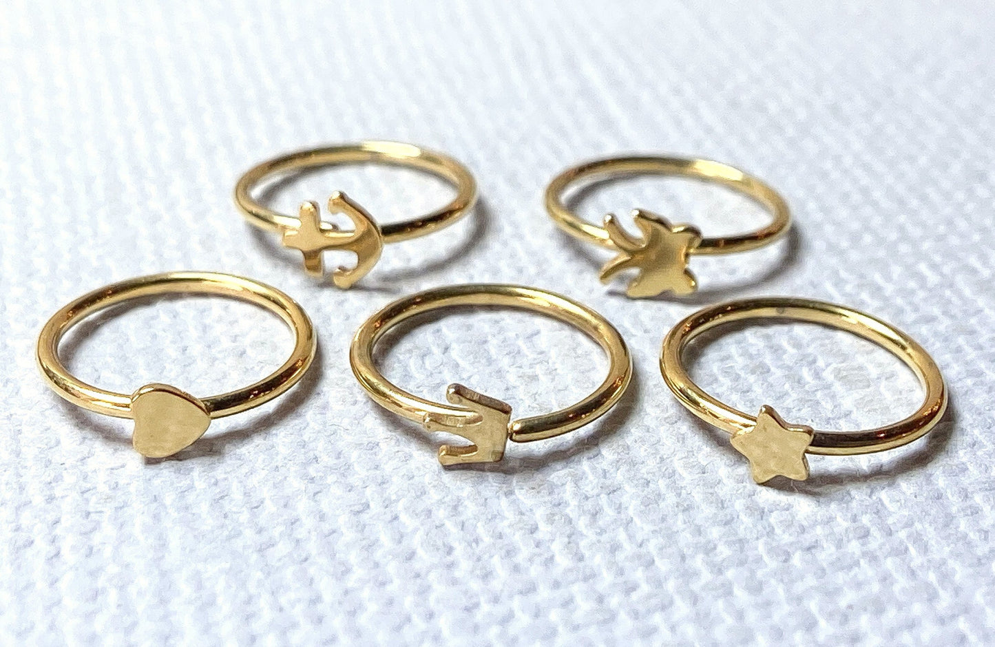 5pcs Nose Hoop Rook Daith Helix Tragus Rings - Anchor Crown Heart Star Butterfly