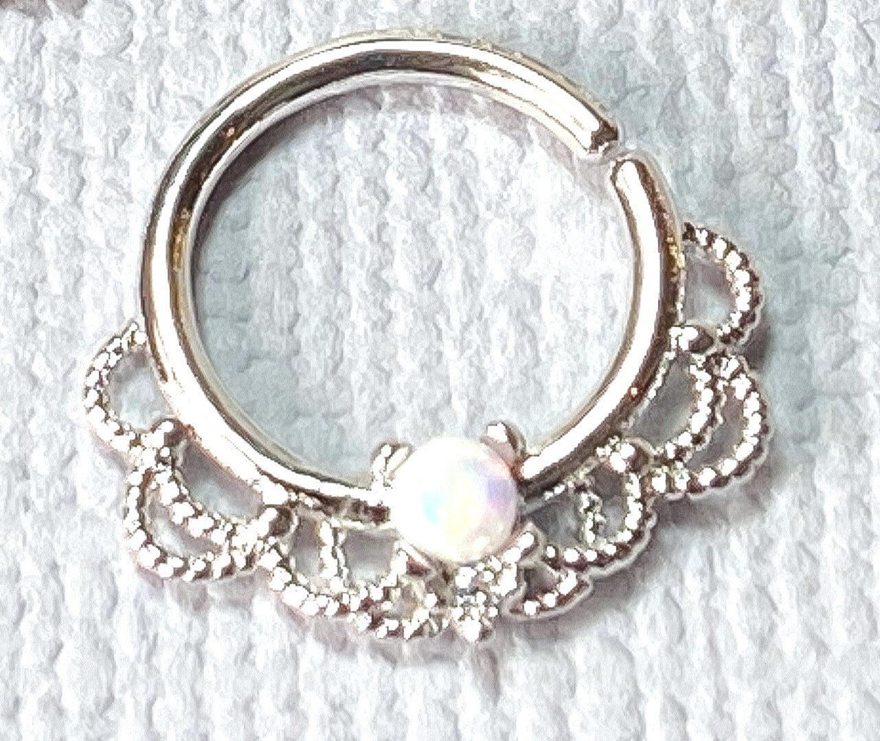 1pc Opal Filigree Hoop Ring for Nose Septum Daith Rook Tragus Ear Cartilage