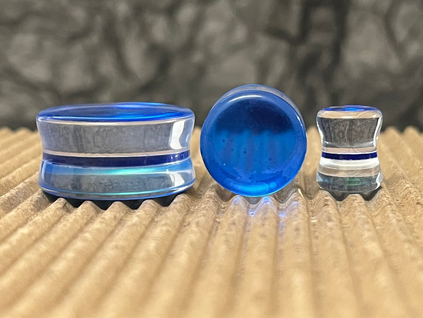 PAIR Blue Iridescent Glass Double Flare Plugs Gauges Tunnels Body Jewelry