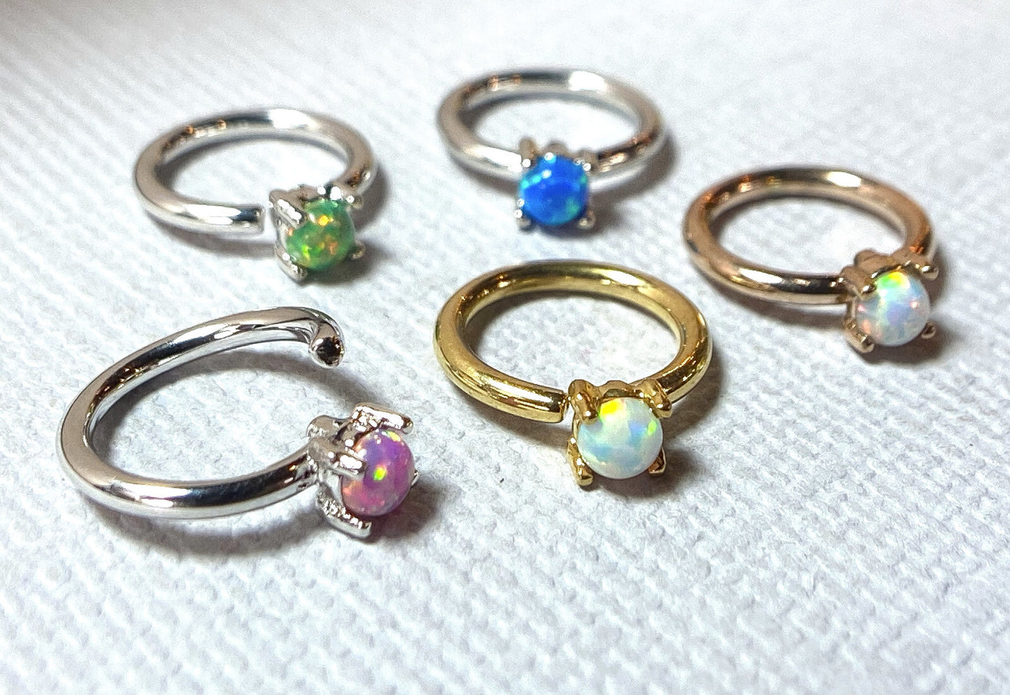 1pc Bendable Hoop Ring With Prong Set Opal Annealed 316L Surgical Steel