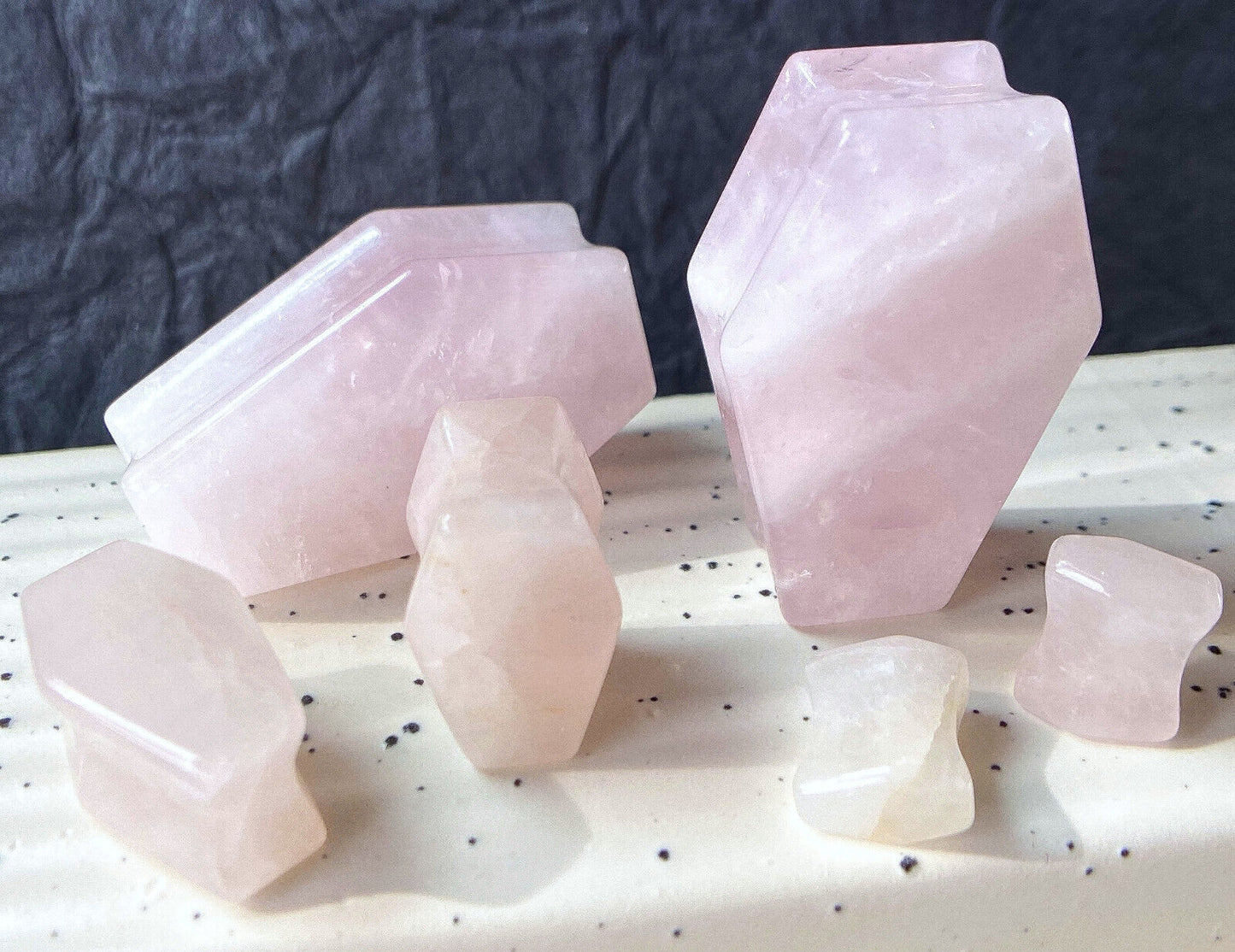 PAIR Rose Quartz Organic Stone Double Flare Coffin Shaped Plugs Gauges