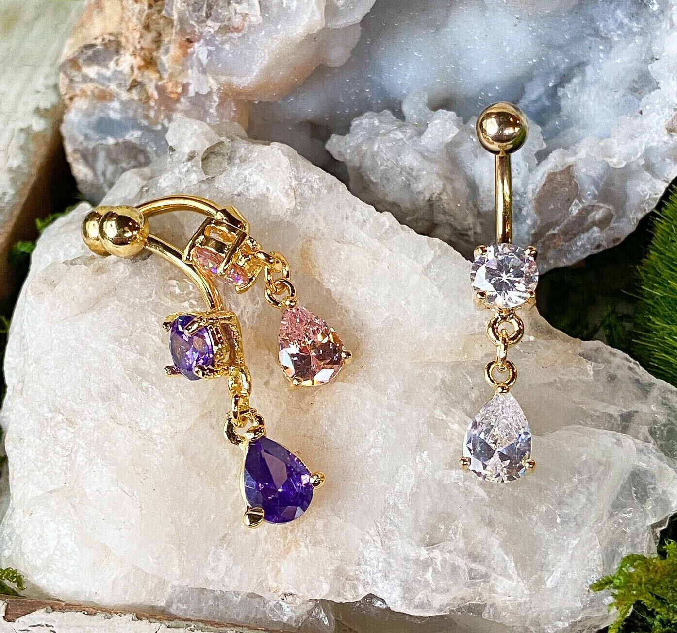 1pc Gold Teardrop CZ Gem Belly Ring Navel Piercing Pierced Naval Body Jewelry