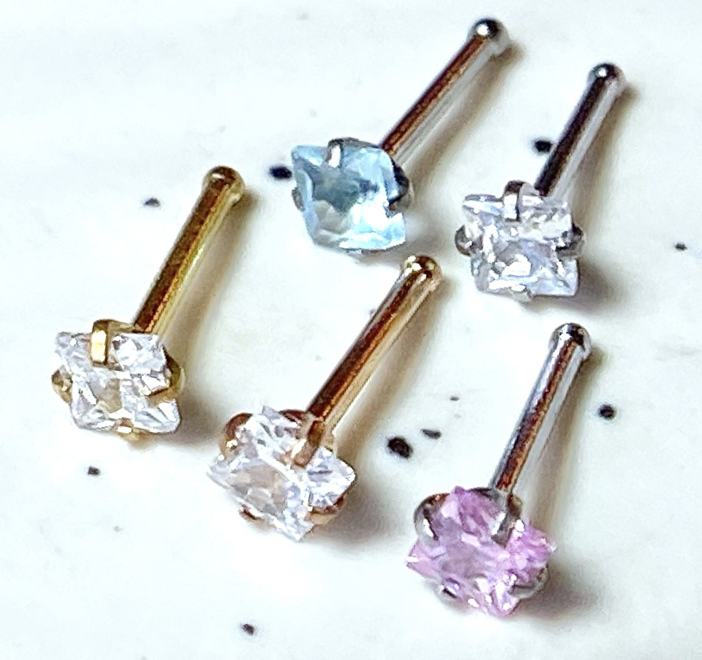 5pcs Prong Set Square Gem Nose Ring Studs Bones 316L Surgical Steel Body Jewelry