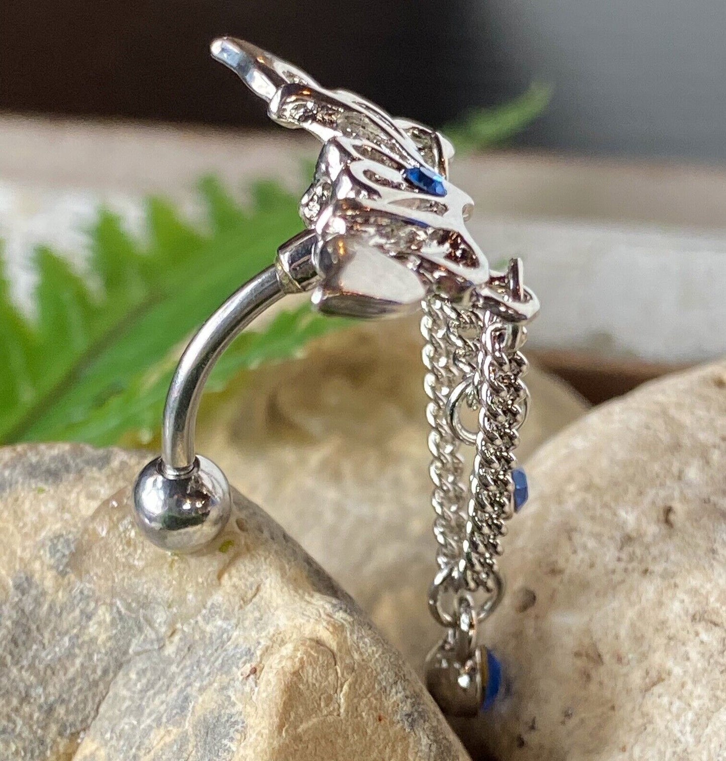 1pc Reverse Wings Heart CZ Gem Belly Ring Navel Naval Top Down Piercing Pierced