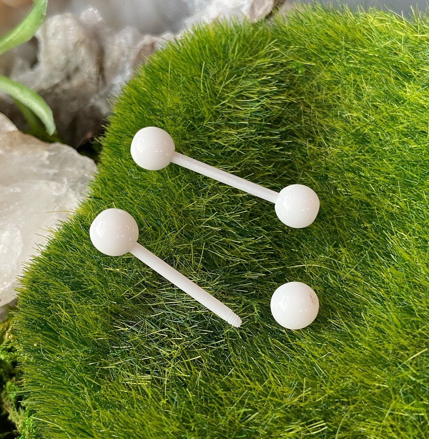 PAIR Flexible Barbell Nipple or Tongue Rings PTFE Transparent Balls NO METAL