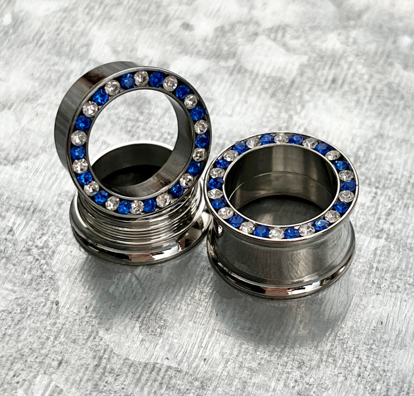 PAIR Internally Threaded Gem Rimmed Double Flare Tunnels Plugs Earlets Gauges