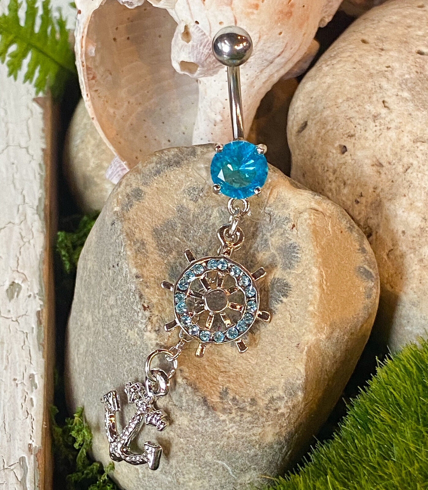 1pc Anchor Ship Wheel Gem Belly Ring Navel Piercing Pierced Naval Body Jewelry