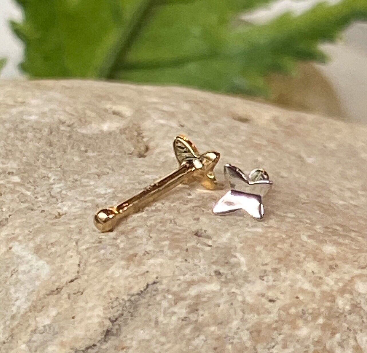 14kt Yellow or White Gold Butterfly Nose Ring 20g Nostril Body Jewelry