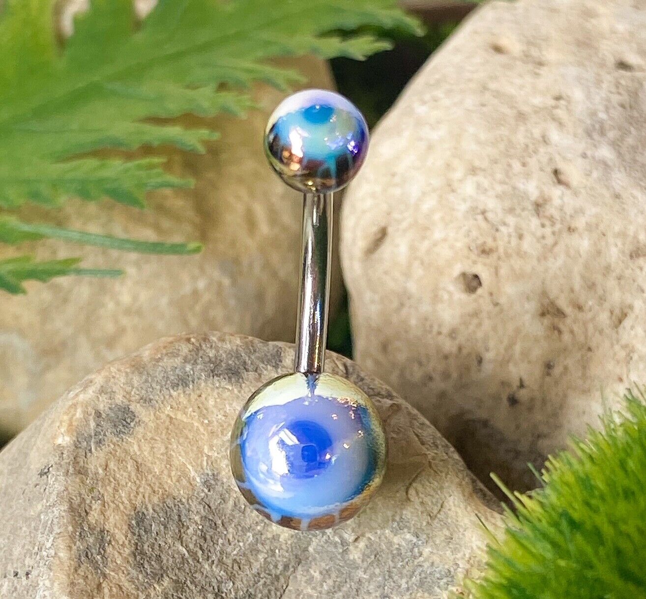 Metallic Coated Eyeball Belly Ring Navel Naval Blue, Green, Pink, Black