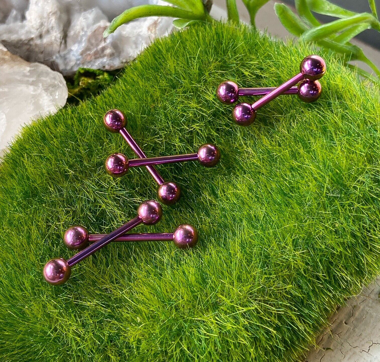 PAIR Purple Titanium Nipple Barbells Tongue Rings 14g - choose your length