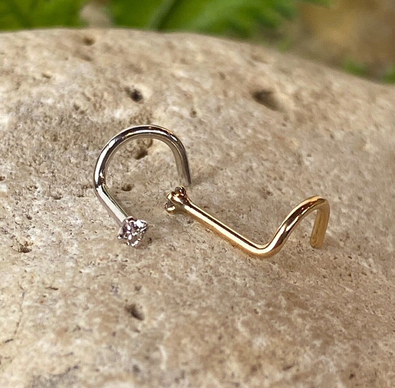 14kt Solid Gold 1.5mm Diamond Nose Ring 20g 20 gauge stud or screw white