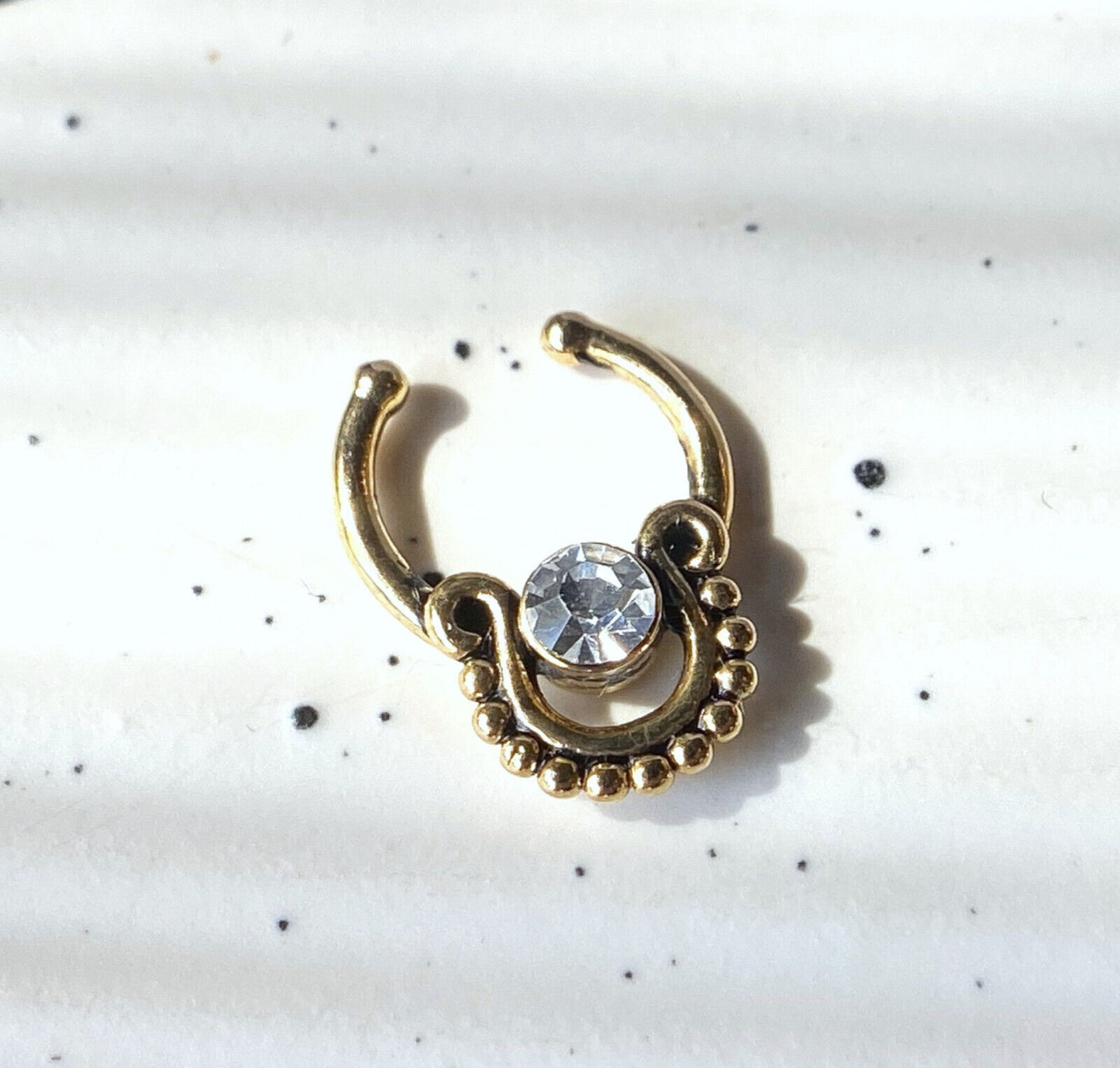 1pc Non-Piercing Beaded Trim w/Gems Septum Hanger Clip-On Fake Nose Ring