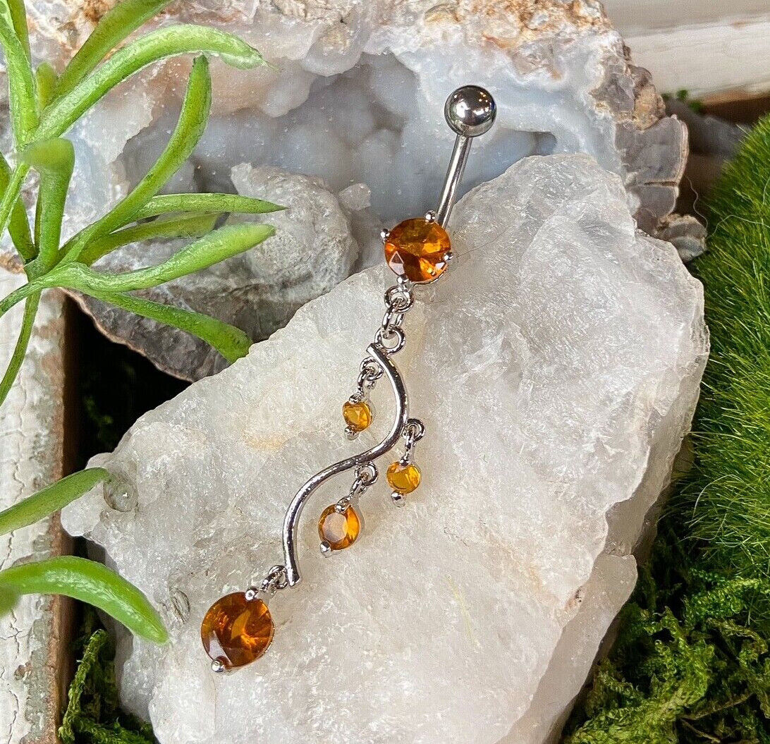 1pc Vine Dangle CZ Gem Belly Ring Navel Piercing Pierced Naval Body Jewelry