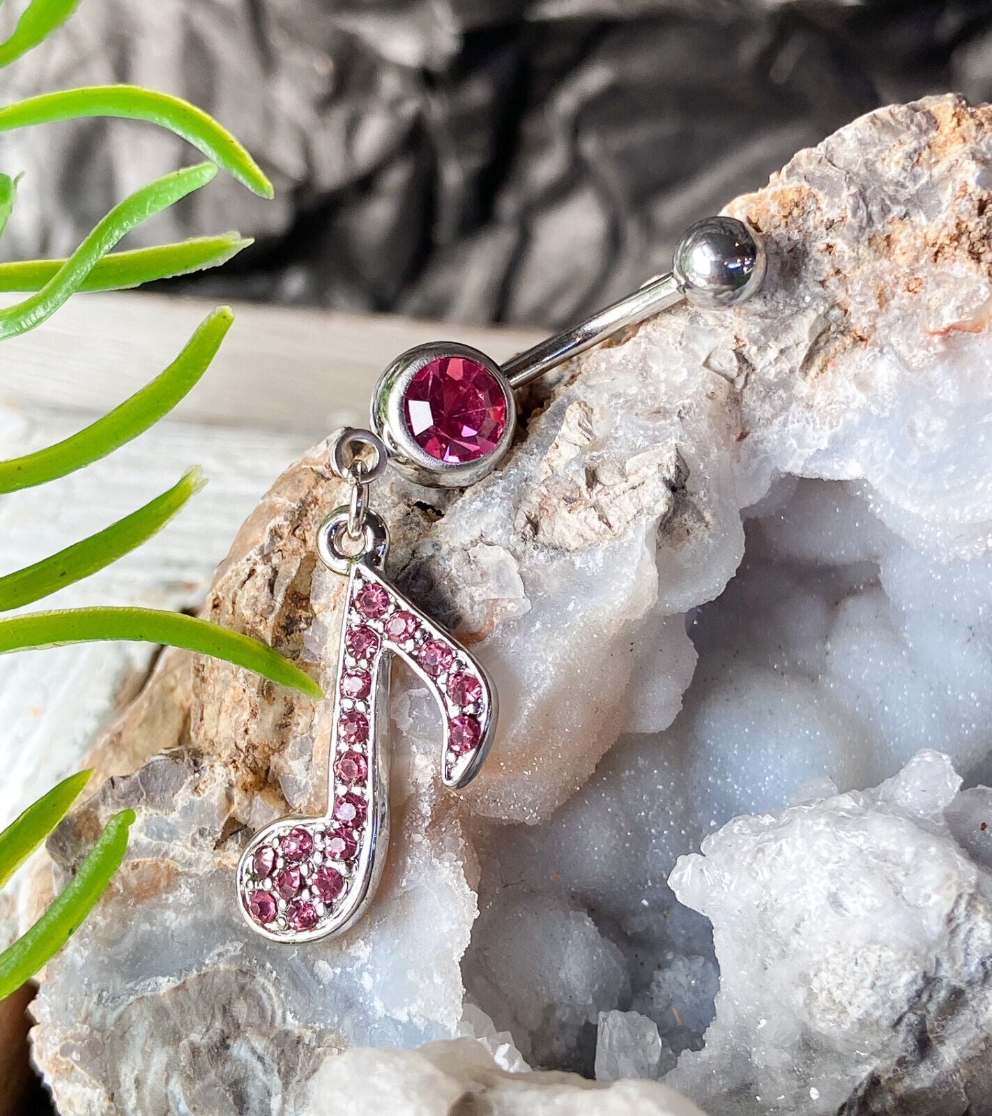 Musical 1/8 Note Dangle Belly Ring Pierced Naval Music CZ Gem Navel Piercing