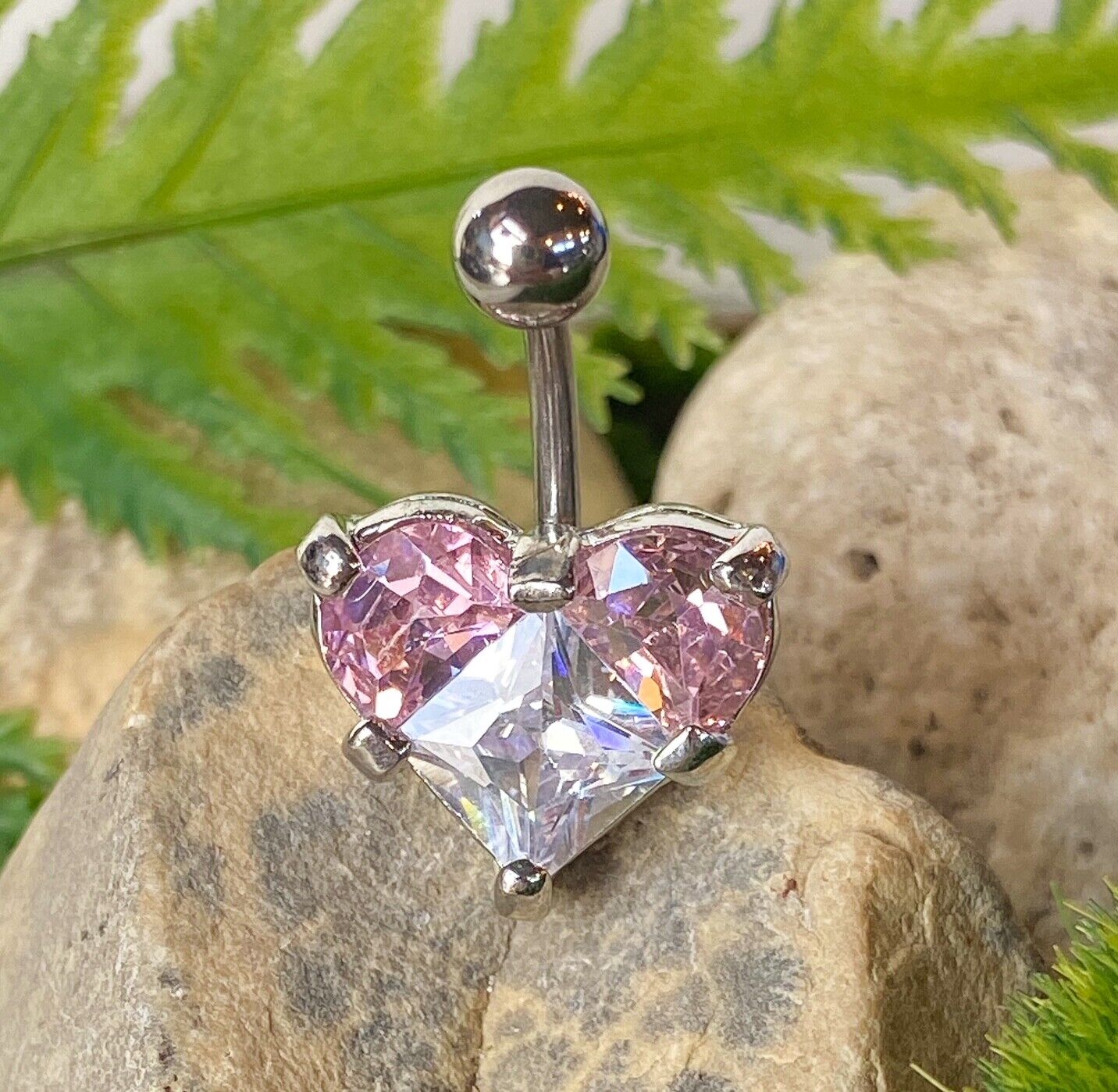 1pc Triple Gem Heart Belly Ring Navel Piercing Pierced Naval Body Jewelry