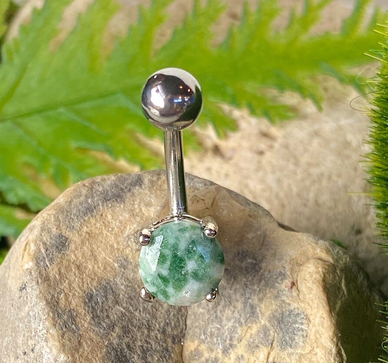 Solitaire Semi-Precious Belly Ring Natural Stone Pierced Navel Naval 14g Prong