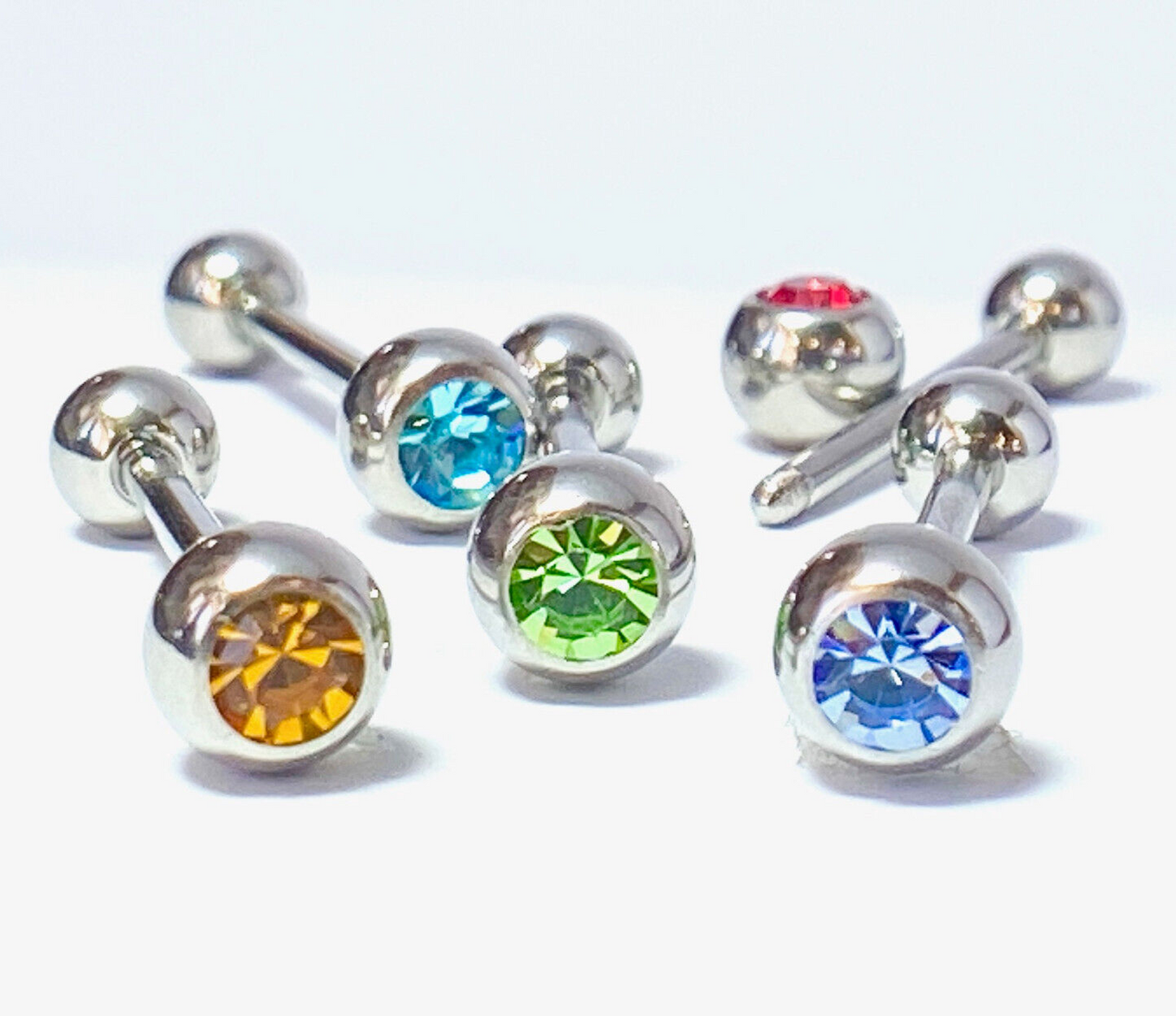 1pc Press-Fit Gem 316L Surgical Steel Barbell Tongue Tounge Ring 14g 5/8" (16mm)