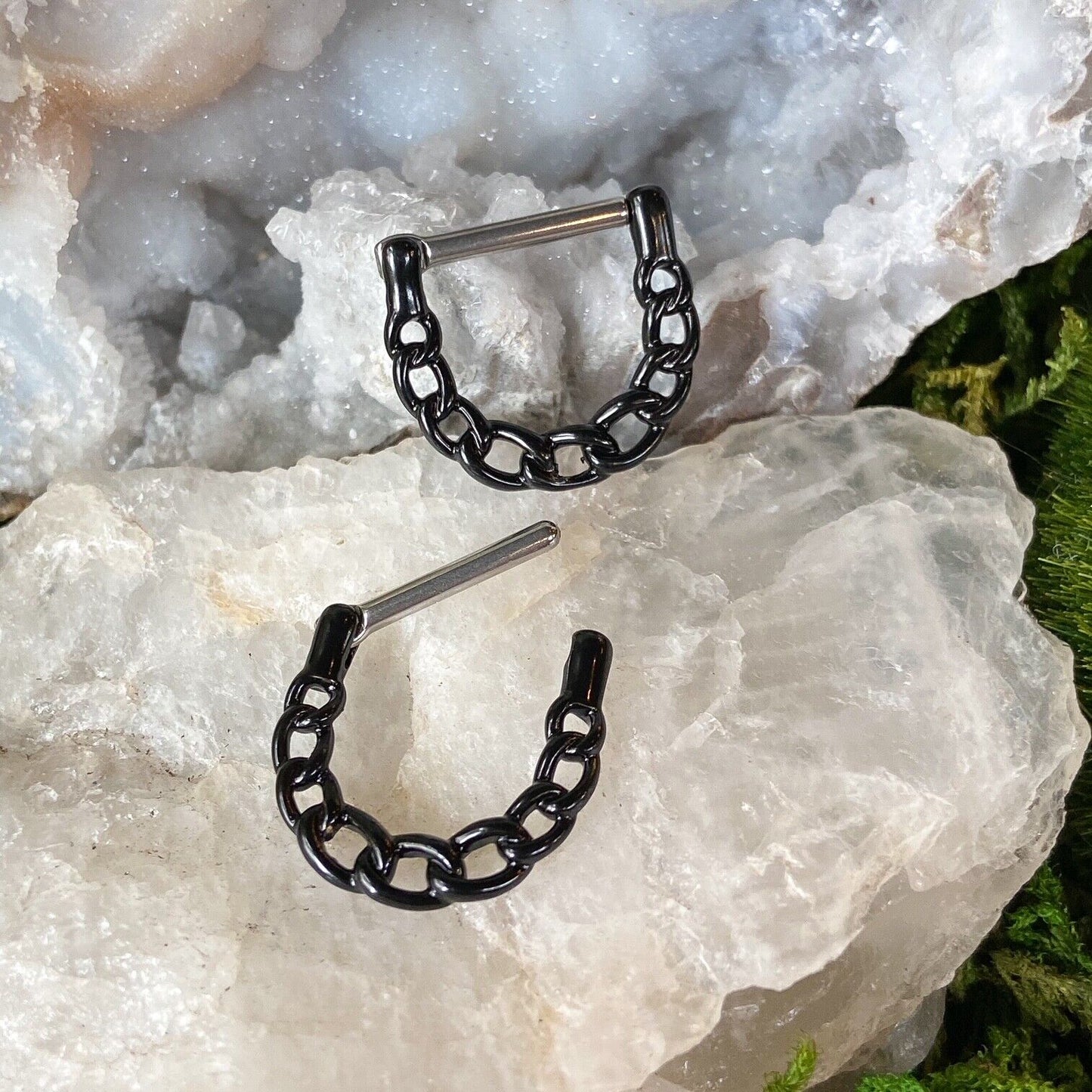 PAIR Linked Chain Design Nipple Clickers Shields Rings Body Piercing Jewelry
