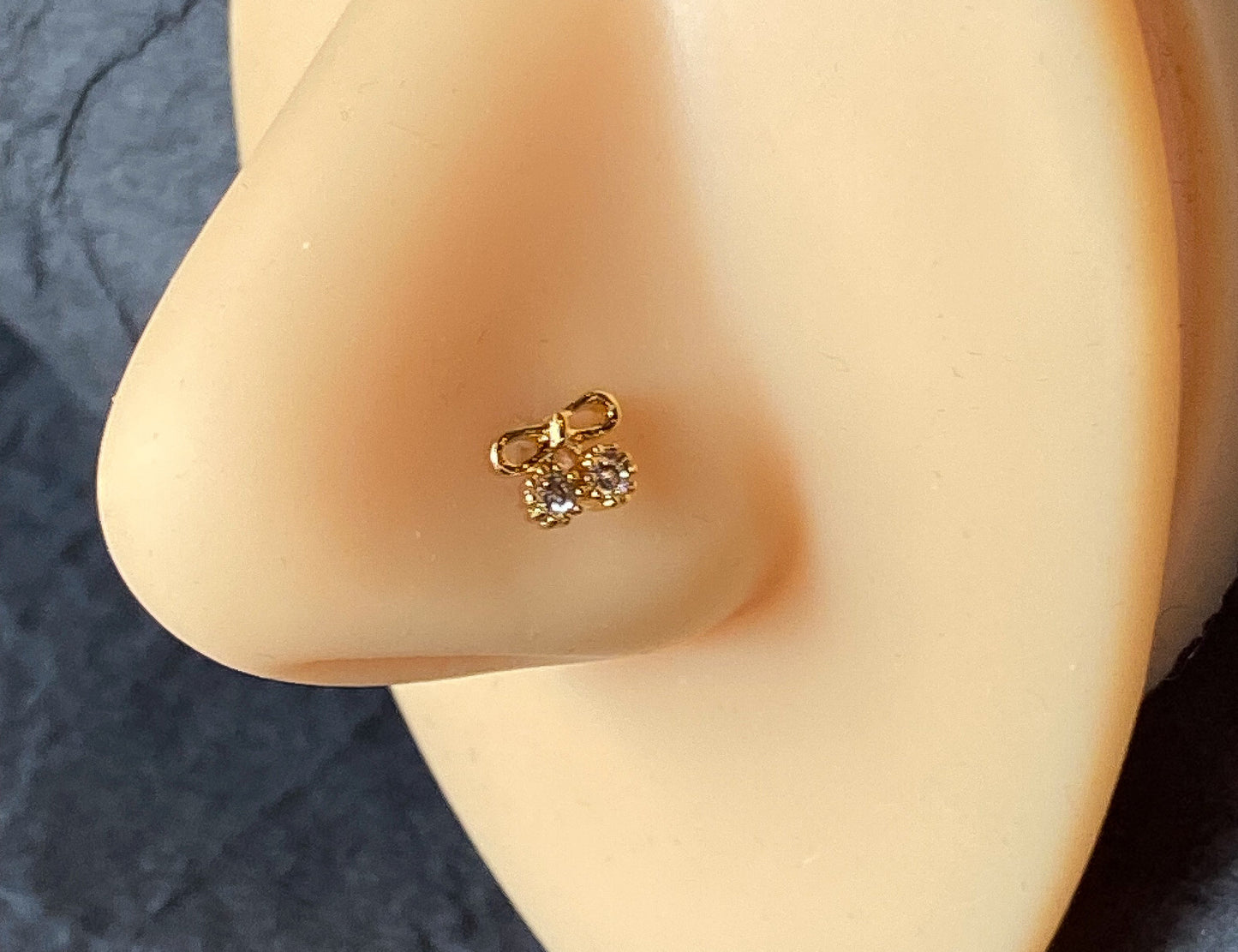 1pc CZ Set Ribbon L-Bend 20g Nose Ring Stud Screw 316L Surgical Steel