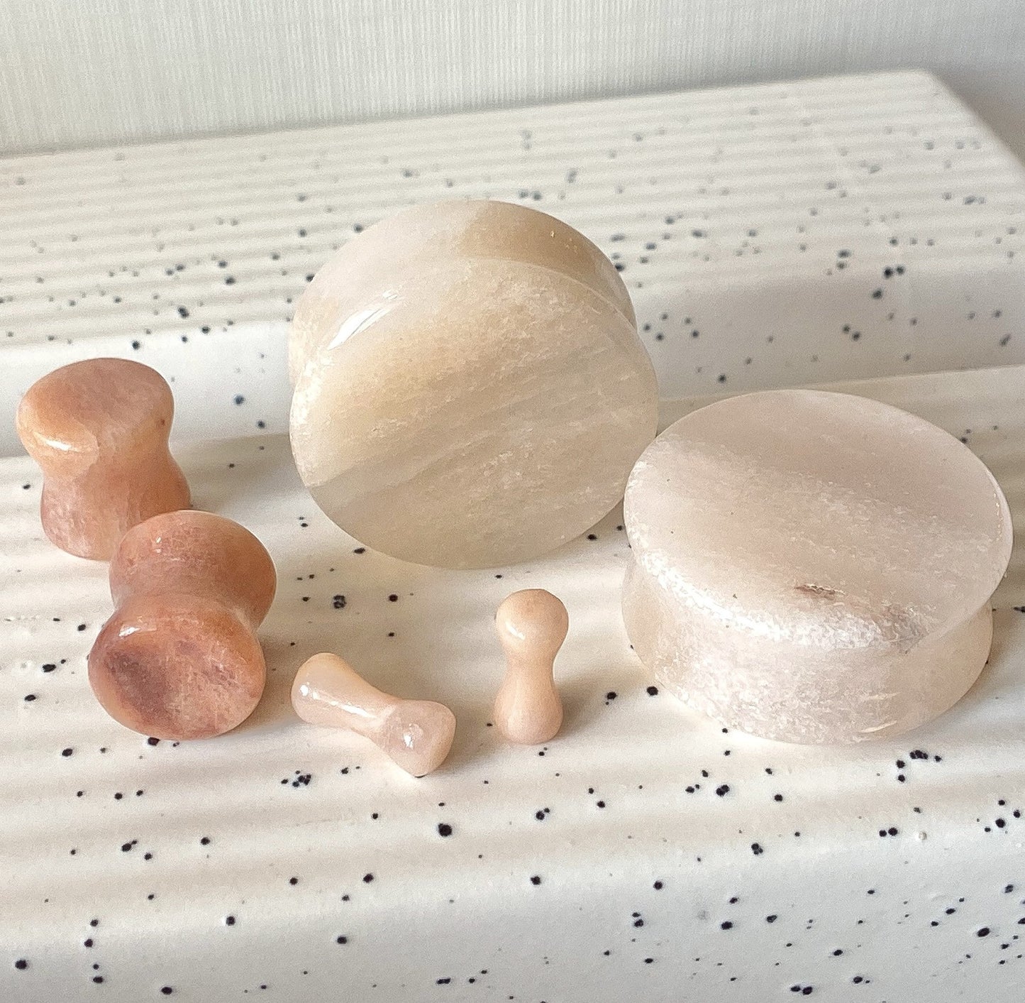 PAIR Natural Peach Semi-Precious Stone Double Flare Plugs Organic Earlets Gauges