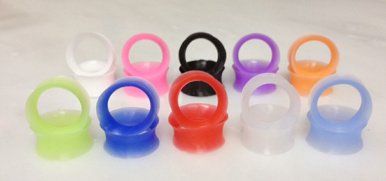 10 Pair Set of Thin Silicone Flexible Ear Skin Tunnels Earlets Plugs Gauges