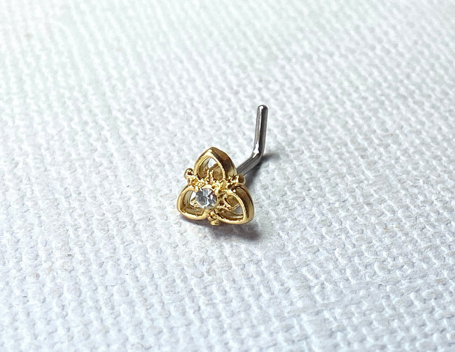 1pc Heart Filigree Gem L-Bend Nose Ring Stud Screw 316L Surgical Steel