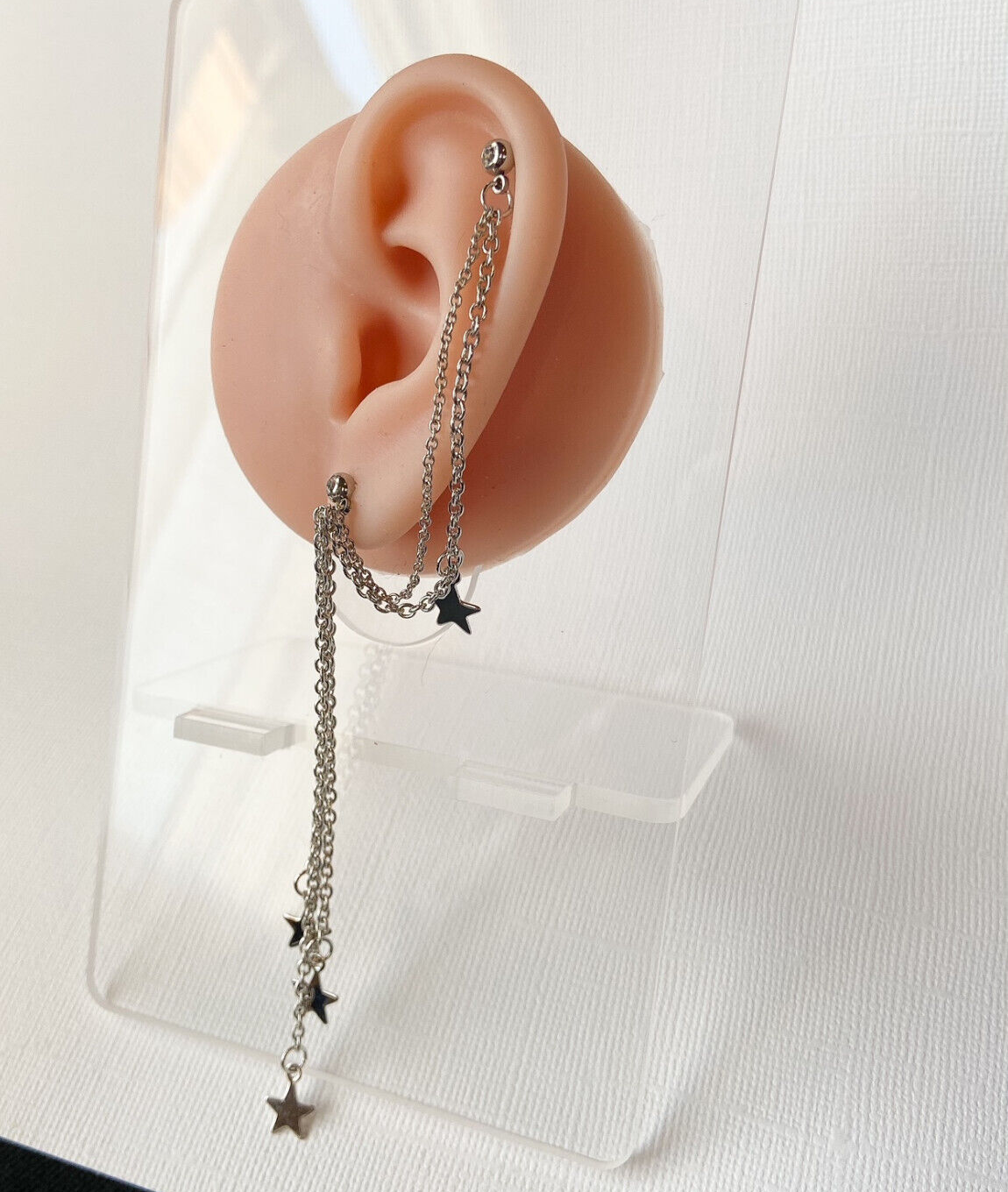 Steel Chain Linked Stars Ring Cartilage Tragus Helix Barbell Piercing Jewelry