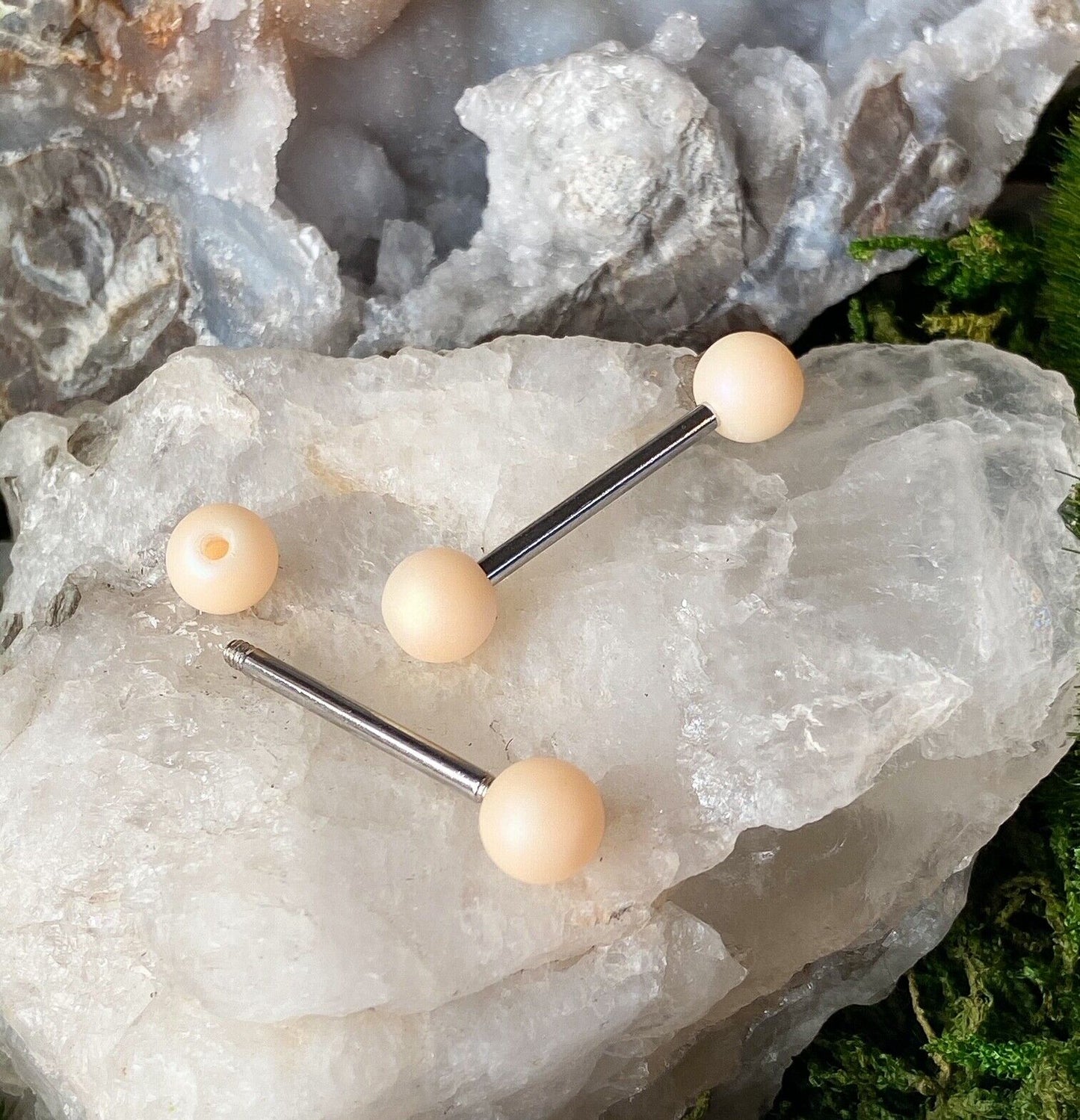 PAIR Matte Pearlish Color Surgical Steel Barbell Tongue or Nipple Rings 14G 5/8"