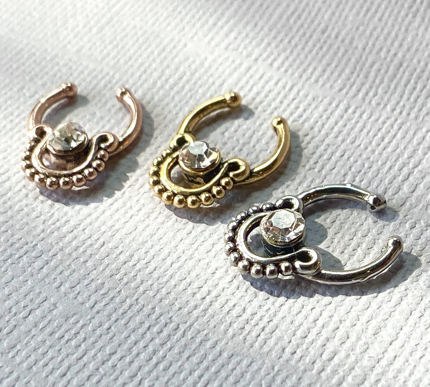 1pc Non-Piercing Beaded Trim w/Gems Septum Hanger Clip-On Fake Nose Ring