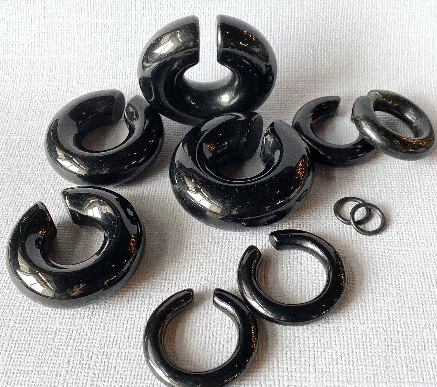 PAIR Black Onyx Stone Hoops Hanger Ear Weight Plug Gauge Tunnel Organic Earrings