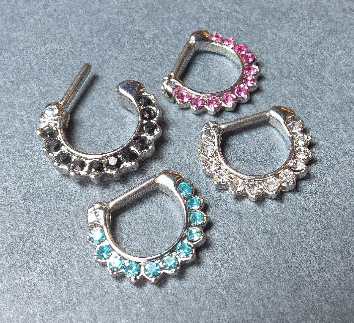 1pc Paved 11-Gem Septum Clicker 316L Surgical Steel 16g Nose Ring