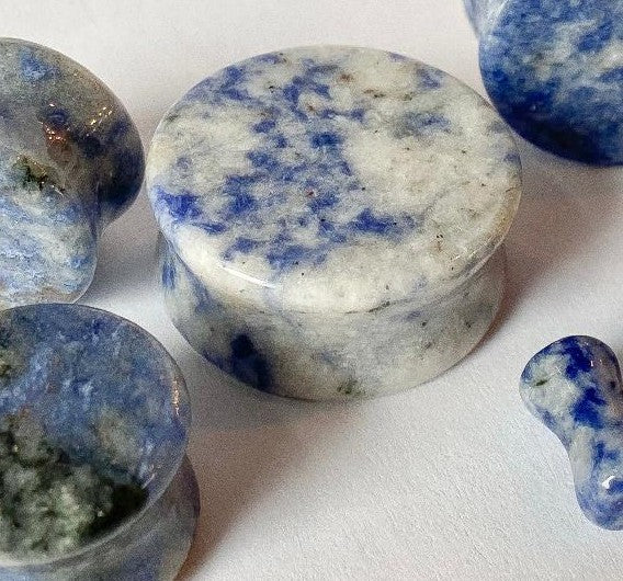 PAIR Brazilian Sodalite Stone Plugs Blue Organic Gauges Earlets Body Jewelry