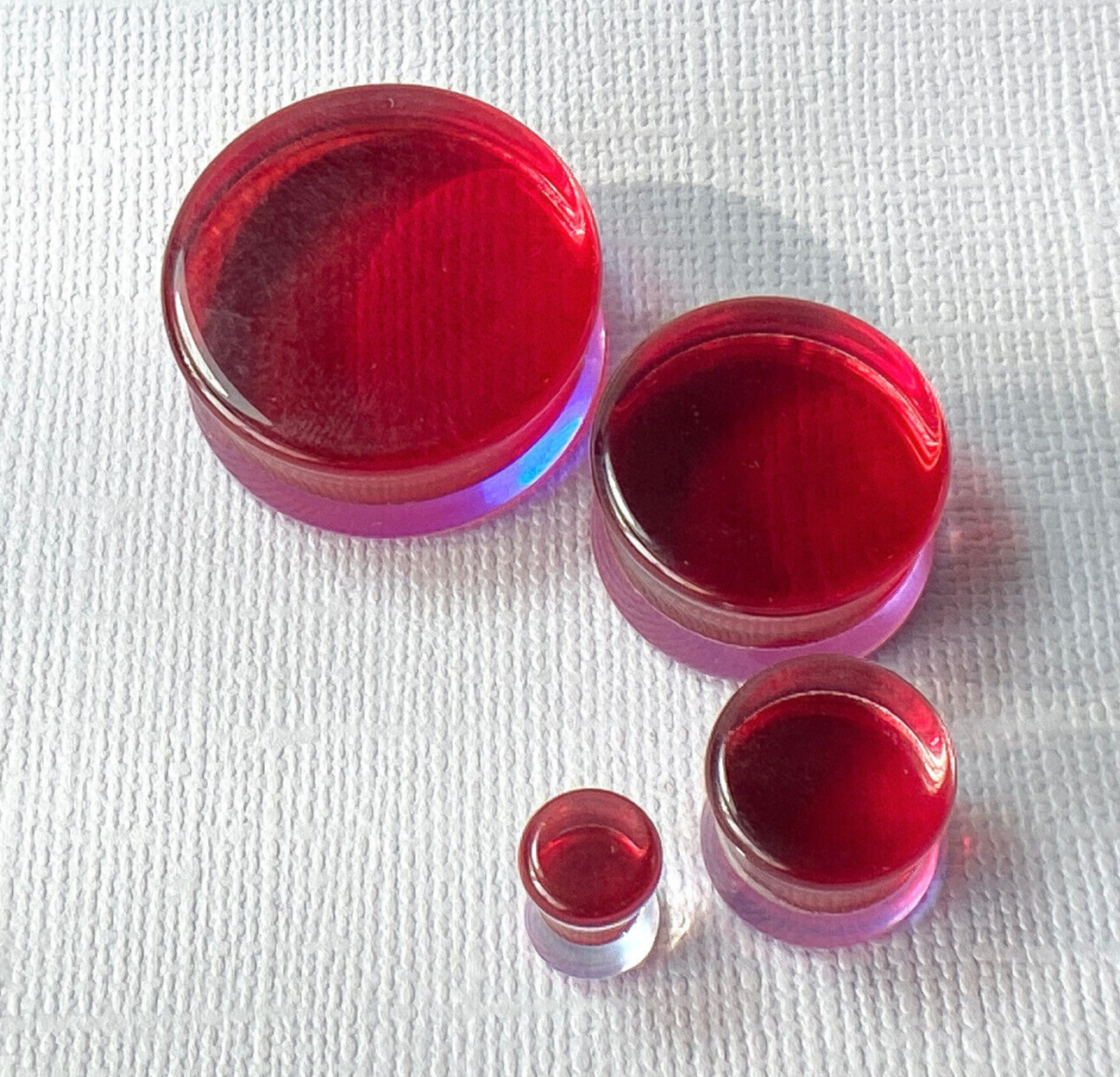 PAIR Red Iridescent Glass Double Flare Plugs Gauges Tunnels Body Jewelry