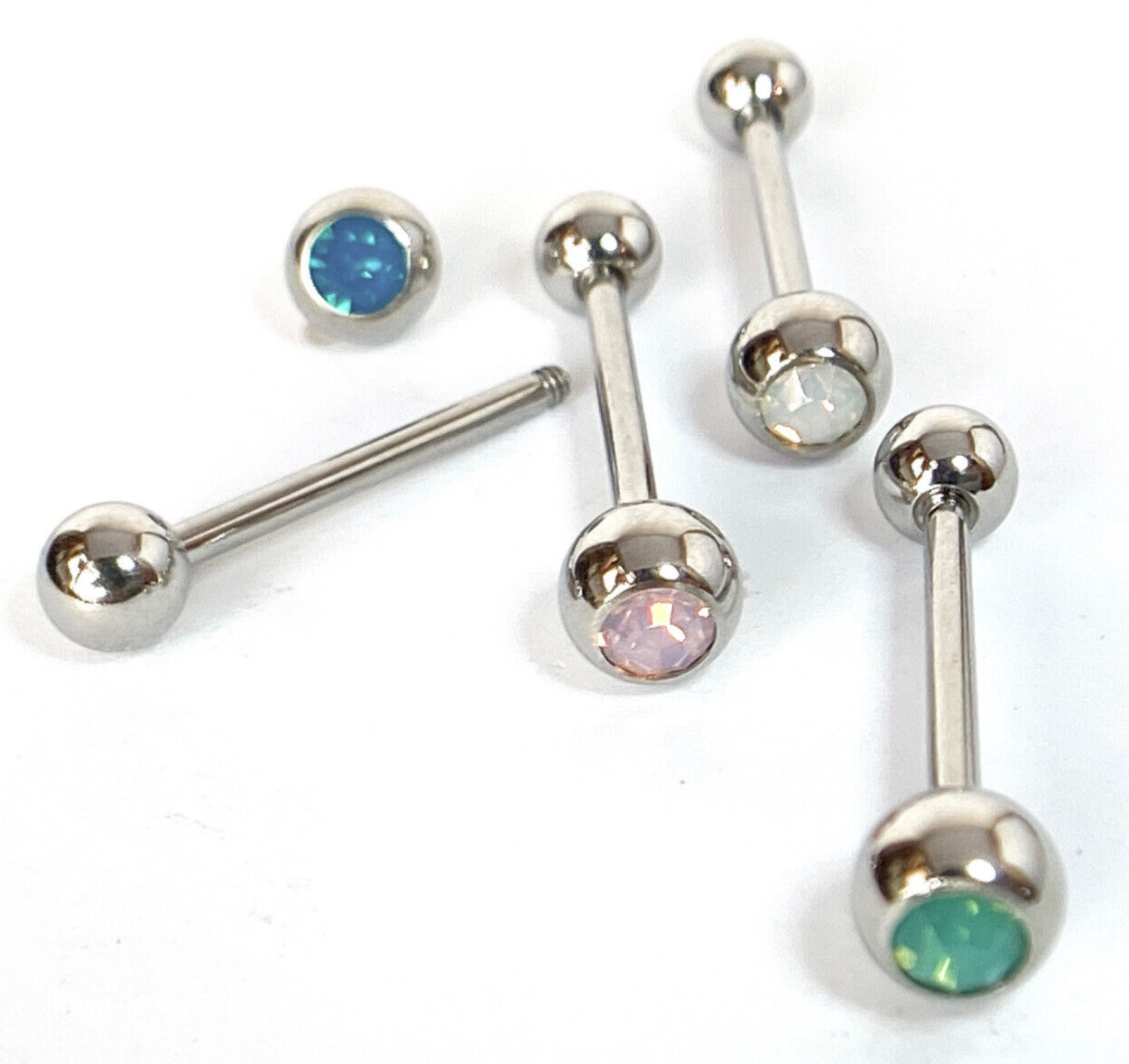 4pc Value Pack Opalite Crystal Gem Tongue Rings 14g Tounge Body Jewelry