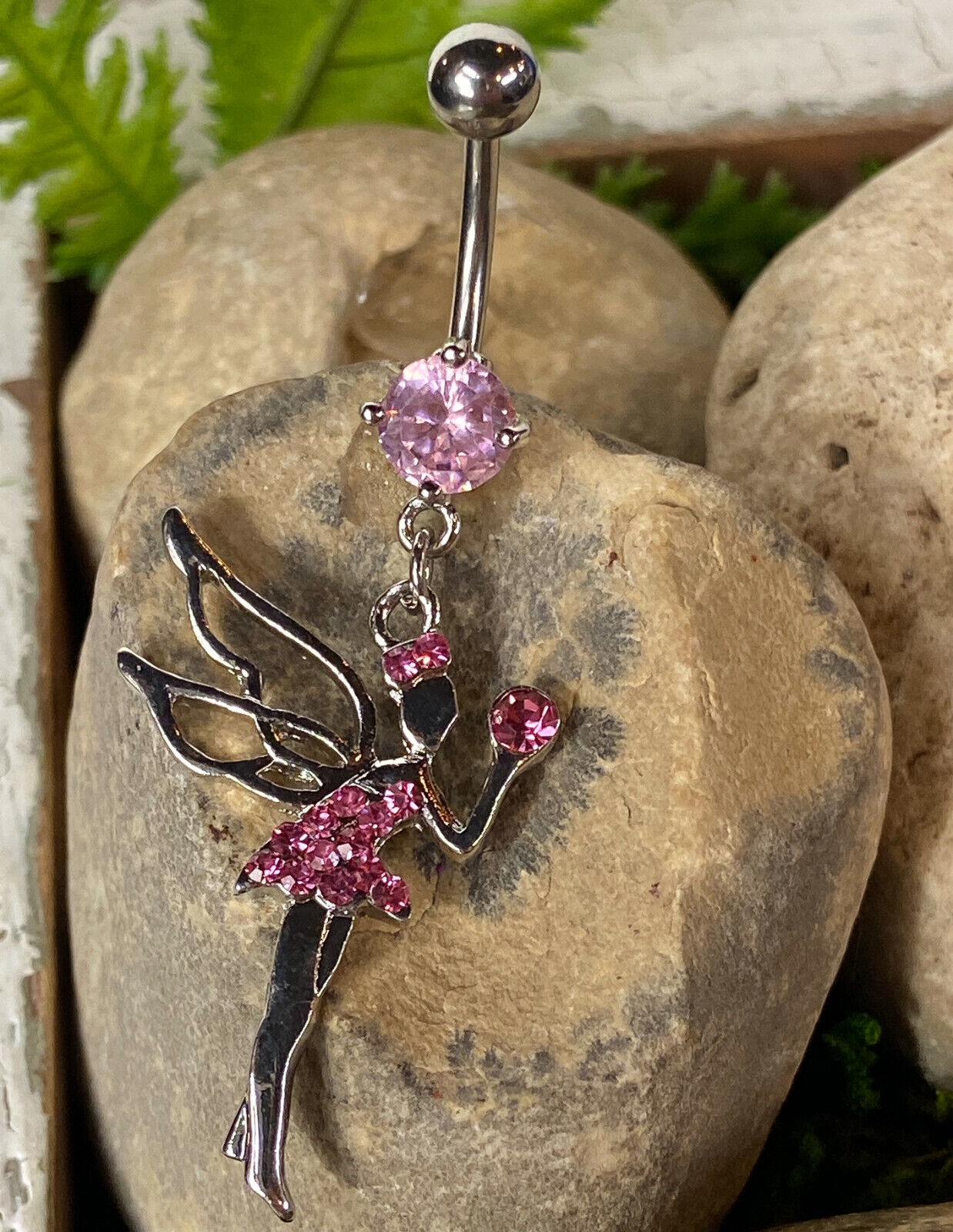 1pc Fairy Paved CZ Gem Dangle Belly Ring Navel Piercing Pierced Naval