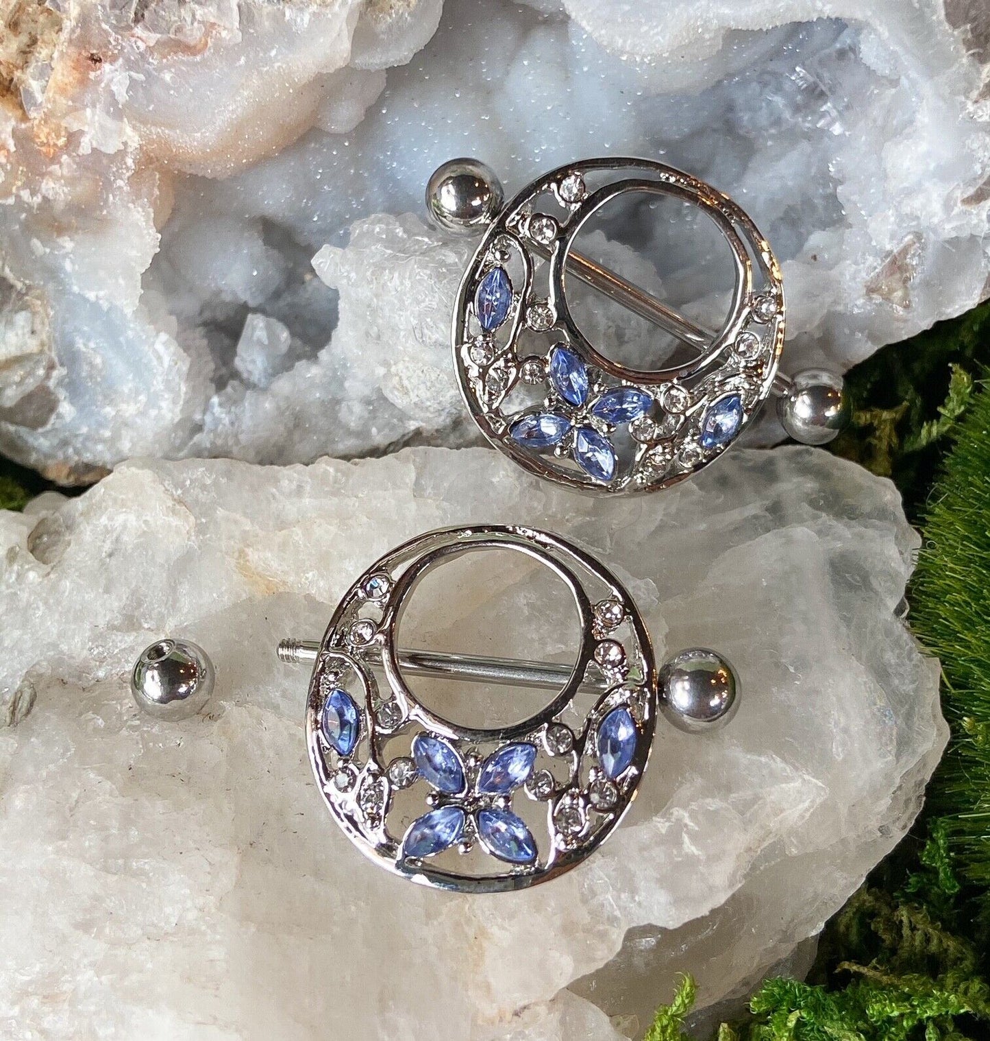 PAIR 14g Butterfly Gem Nipple Rings Shields Pierced Body Piercing Jewelry