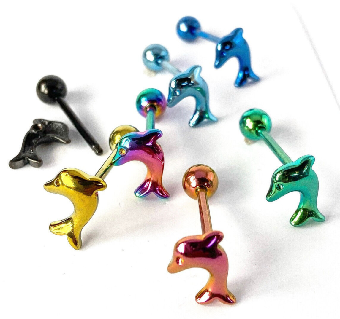 1pc Daisy Design Tongue Ring Titanium Anodized 14g Tounge Barbell Body Jewelry