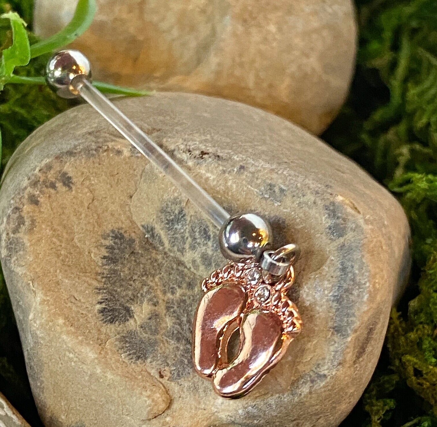 1" Bio Flex Pregnancy Baby Feet Belly Ring Maternity Navel 14g