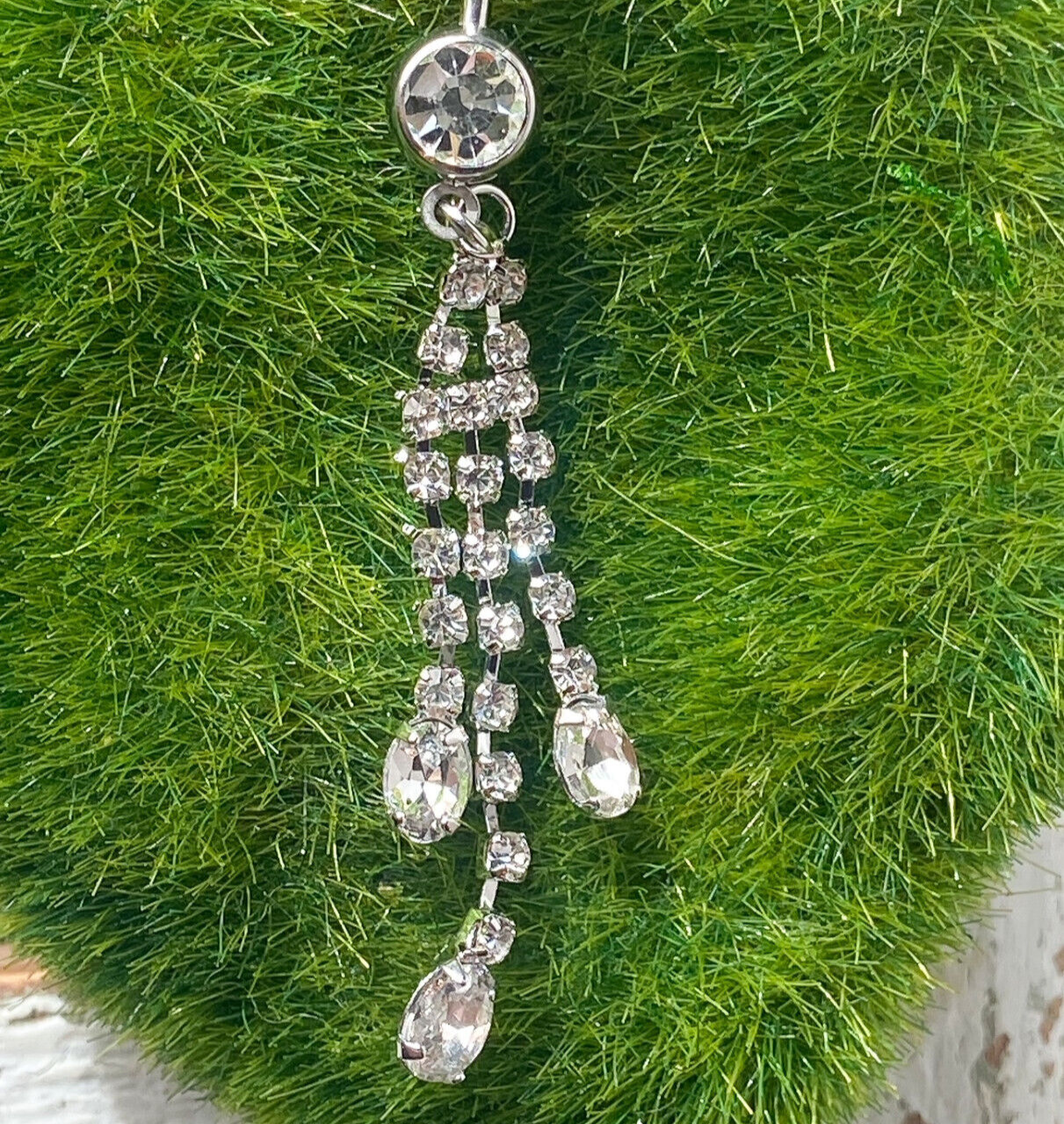 Triple Chain Dangle Clear Gem Belly Ring Navel Piercing Pierced Naval Jewelry