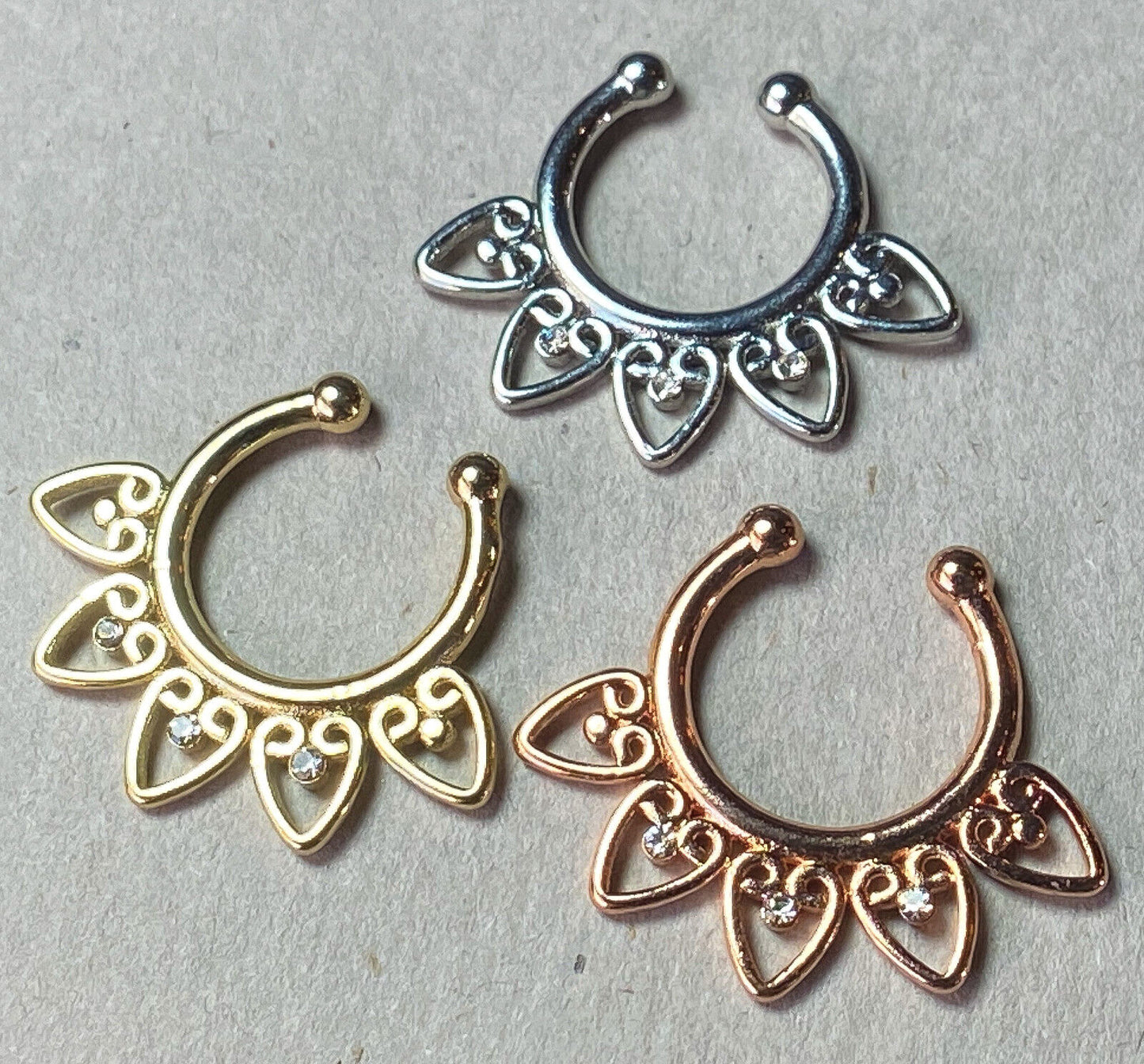 1pc Non-Piercing Tribal Fan w/Gems Septum Hanger Clip-On Fake Nose Ring