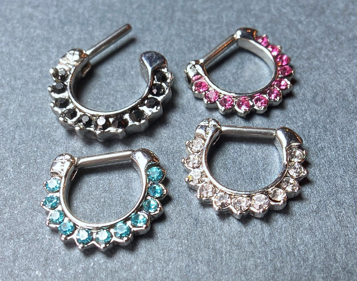 1pc Paved 11-Gem Septum Clicker 316L Surgical Steel 16g Nose Ring