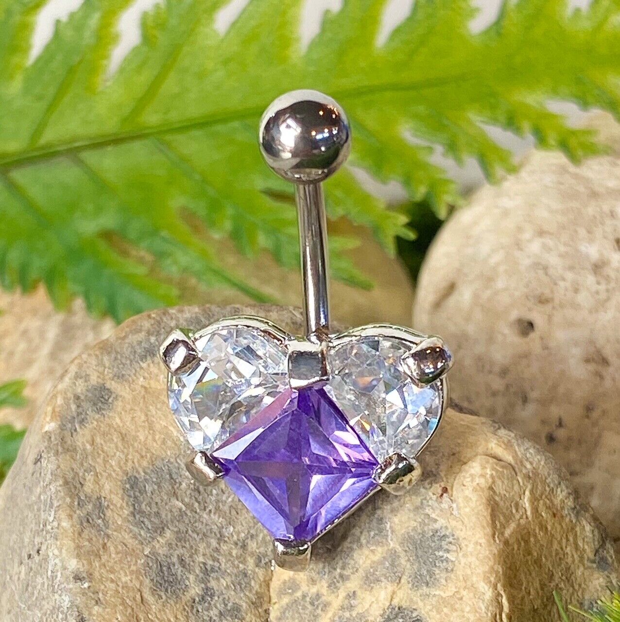 1pc Triple Gem Heart Belly Ring Navel Piercing Pierced Naval Body Jewelry