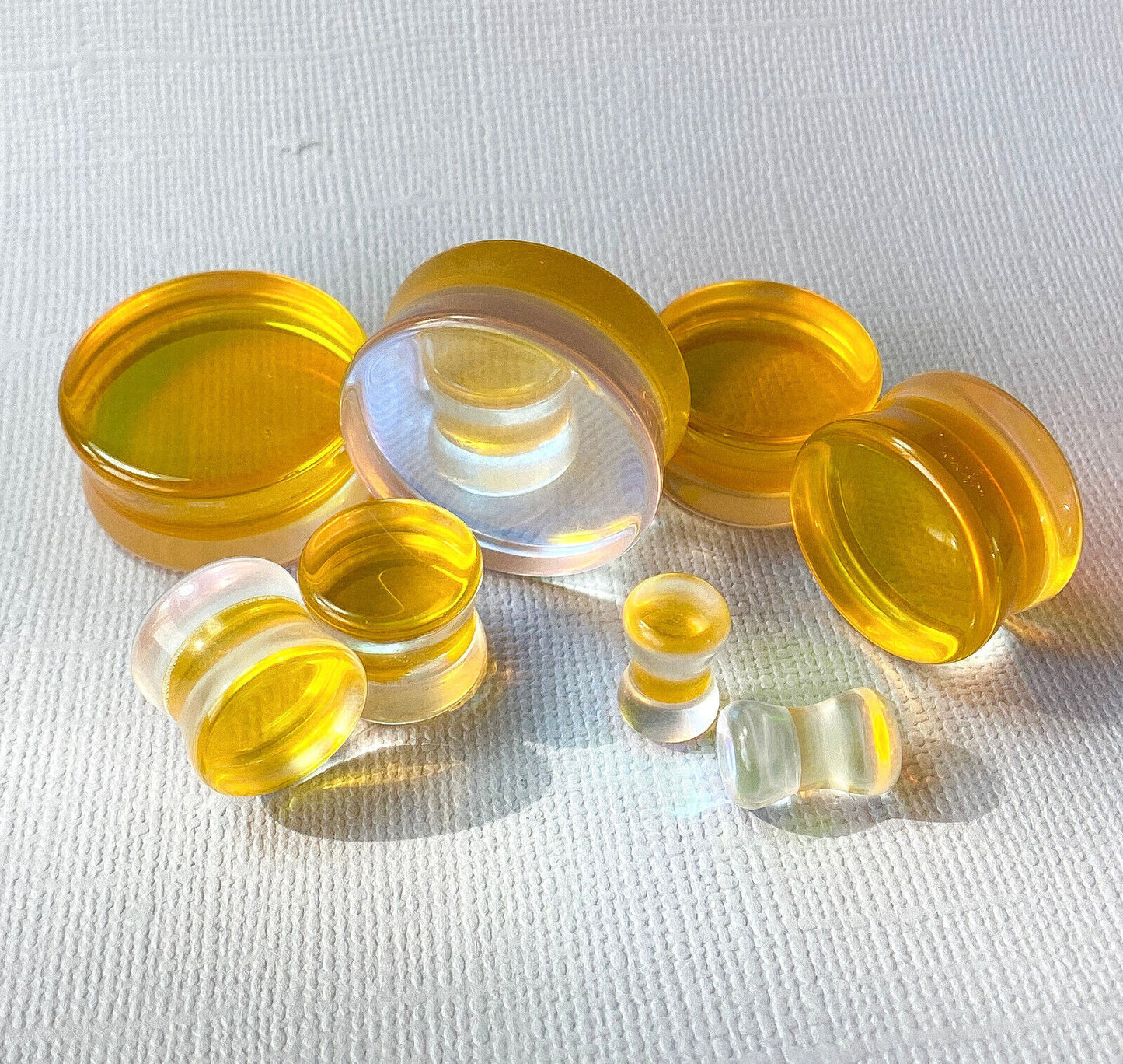 PAIR Yellow Iridescent Glass Double Flare Plugs Gauges Tunnels Body Jewelry