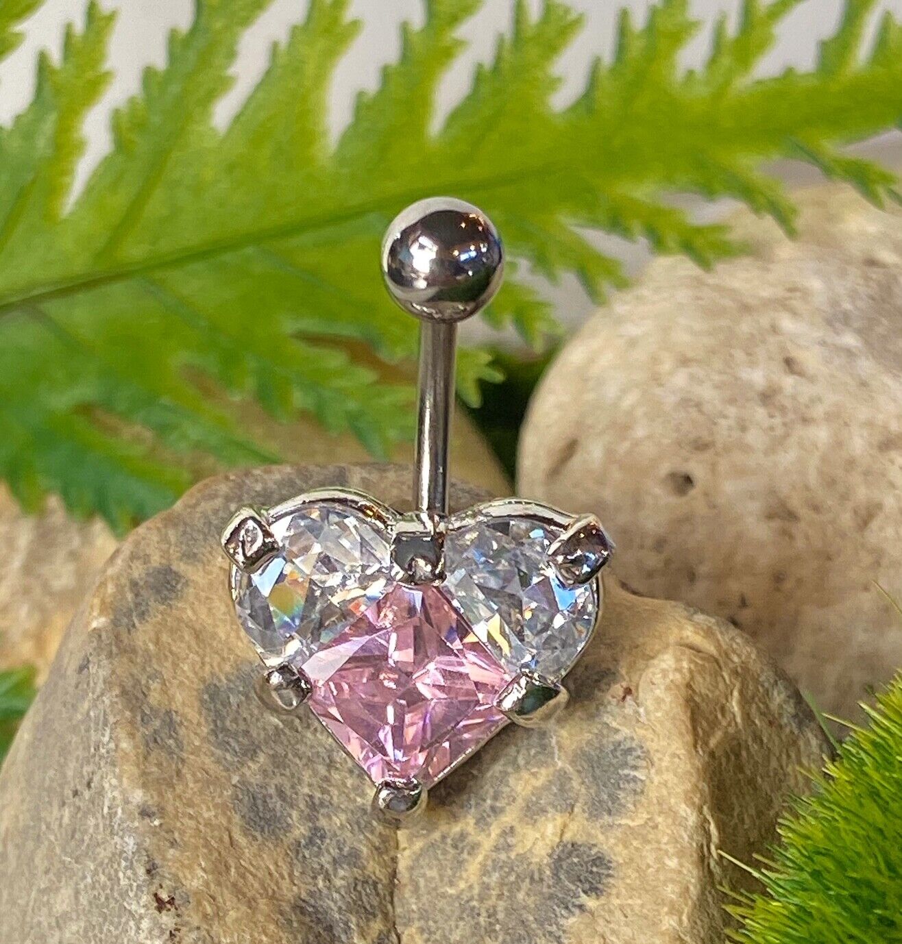 1pc Triple Gem Heart Belly Ring Navel Piercing Pierced Naval Body Jewelry