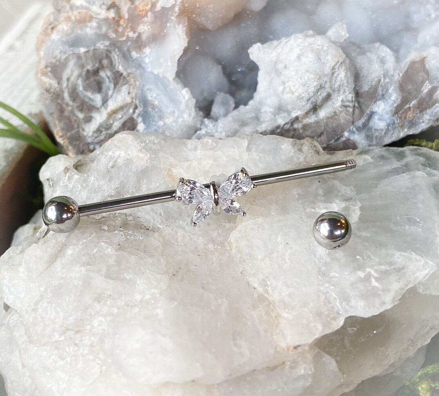 1pc CZ Gem Butterfly Industrial Barbell 38mm, 1.5", 1 & 1/2 inch inches