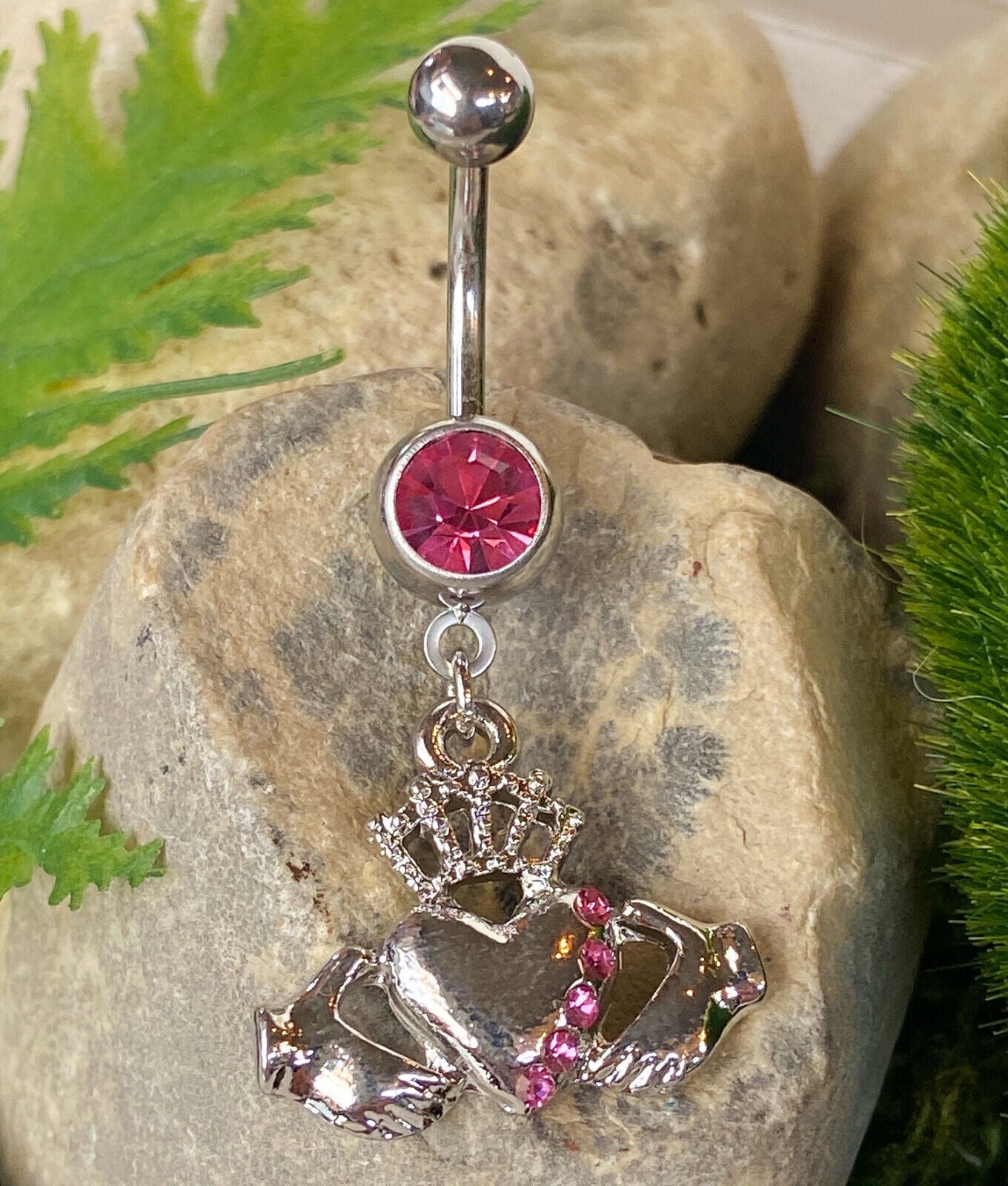 Irish Claddagh Dangle Gem Belly Ring Navel Naval Heart Crown