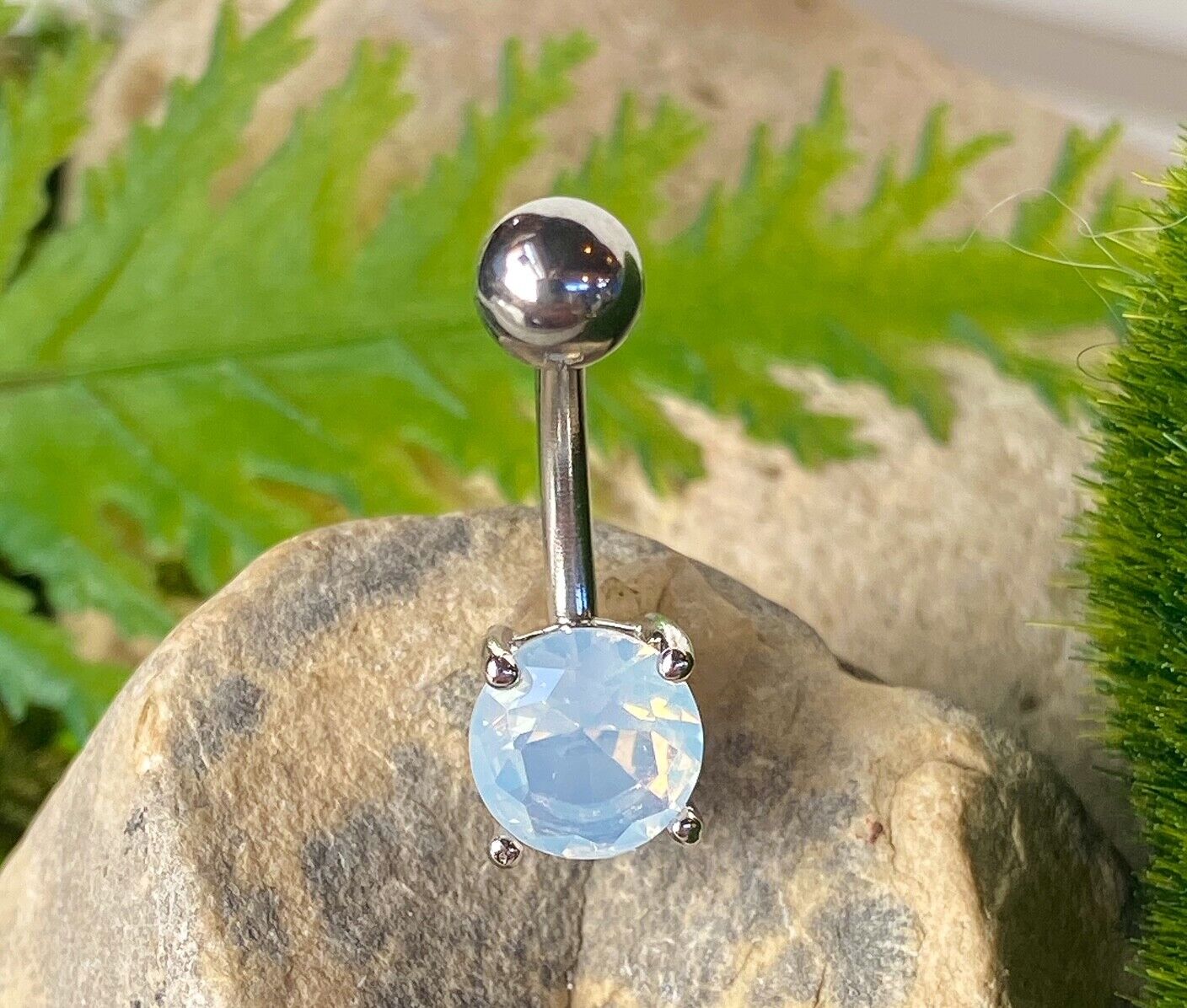 Solitaire Semi-Precious Belly Ring Natural Stone Pierced Navel Naval 14g Prong